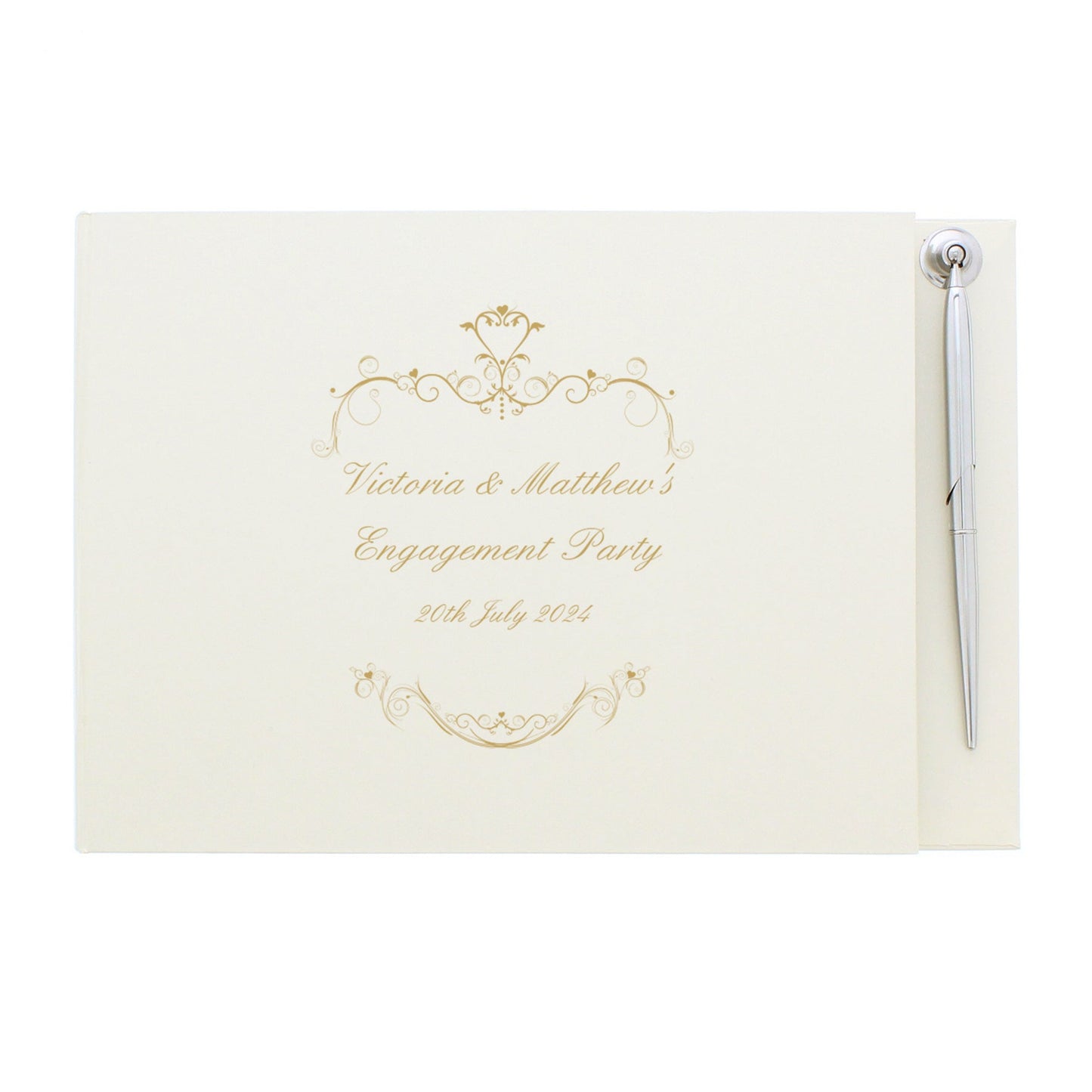 Personalised Gold Ornate Swirl Hardback Guest Book & Pen: 4 - Guest Books By Gift Moments