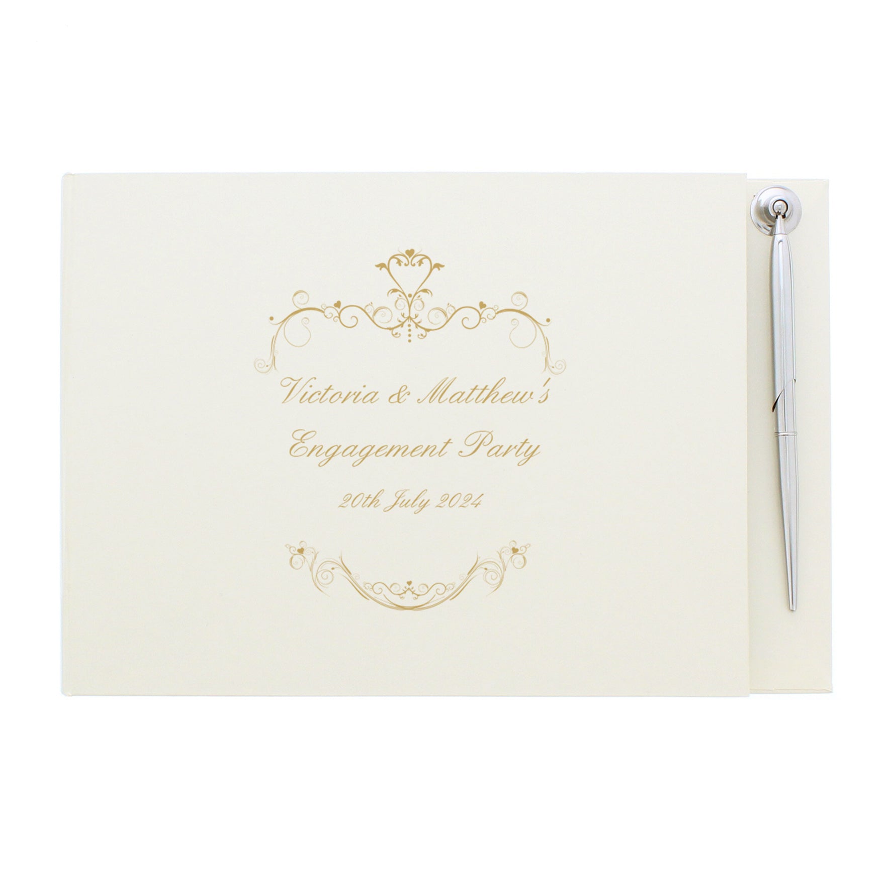 Personalised Gold Ornate Swirl Hardback Guest Book & Pen: 4 - Guest Books By Gift Moments