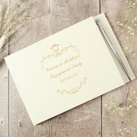 Personalised Gold Ornate Swirl Hardback Guest Book & Pen: 1 - Guest Books By Gift Moments