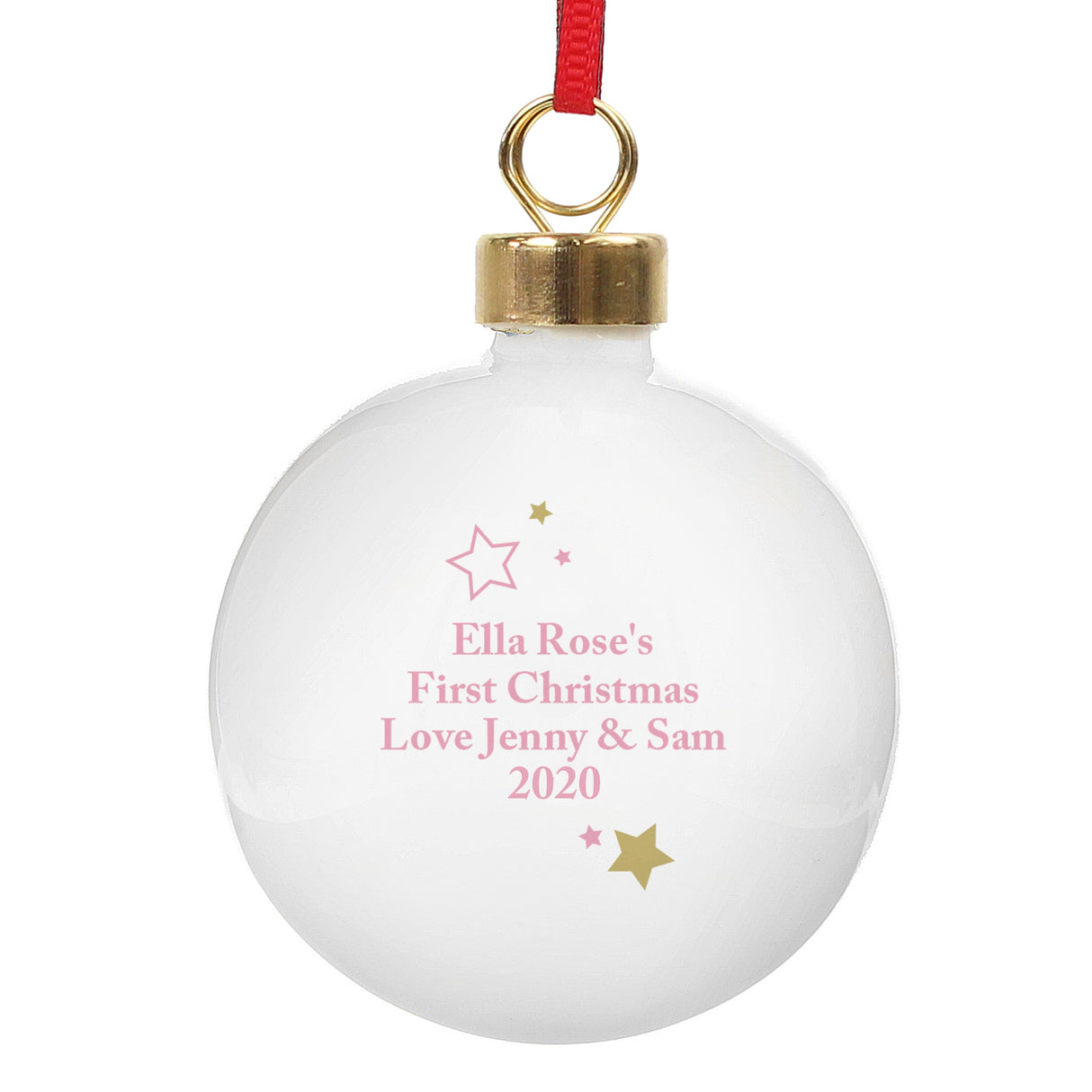 Personalised Gold & Pink Stars My 1st Christmas Bauble: 4 - Christmas Baubles By Gift Moments