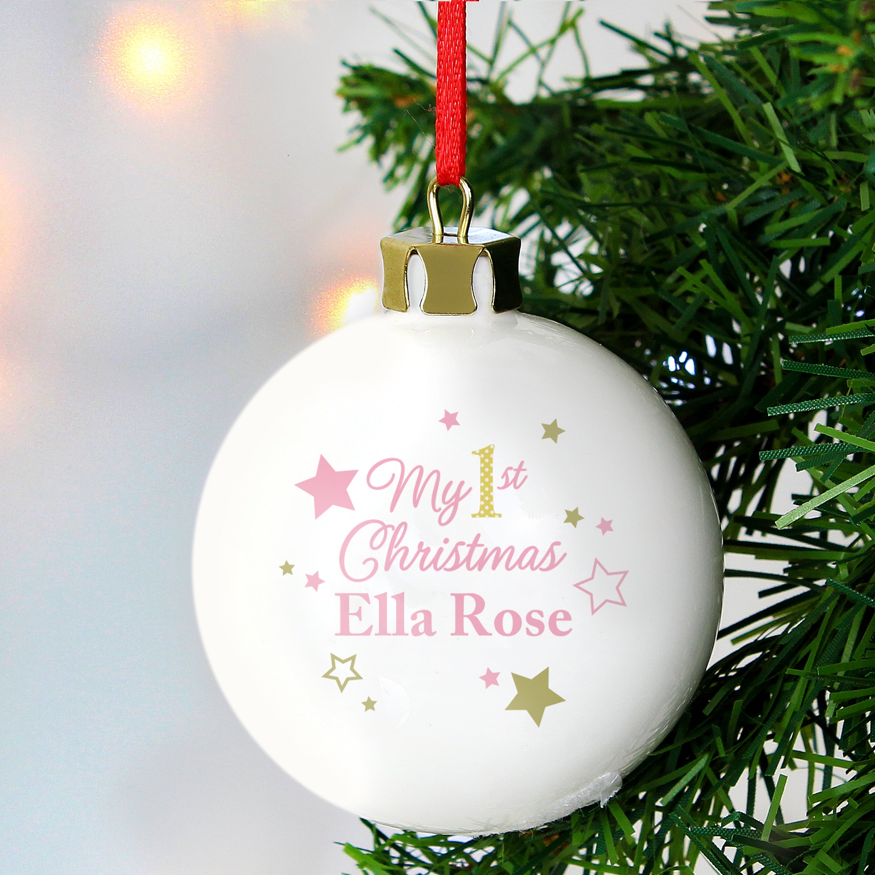 Personalised Gold & Pink Stars My 1st Christmas Bauble - Shop Christmas Baubles At Gift Moments - 2
