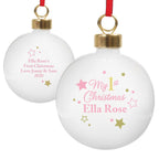 Personalised Gold & Pink Stars My 1st Christmas Bauble - Shop Christmas Baubles At Gift Moments - 6