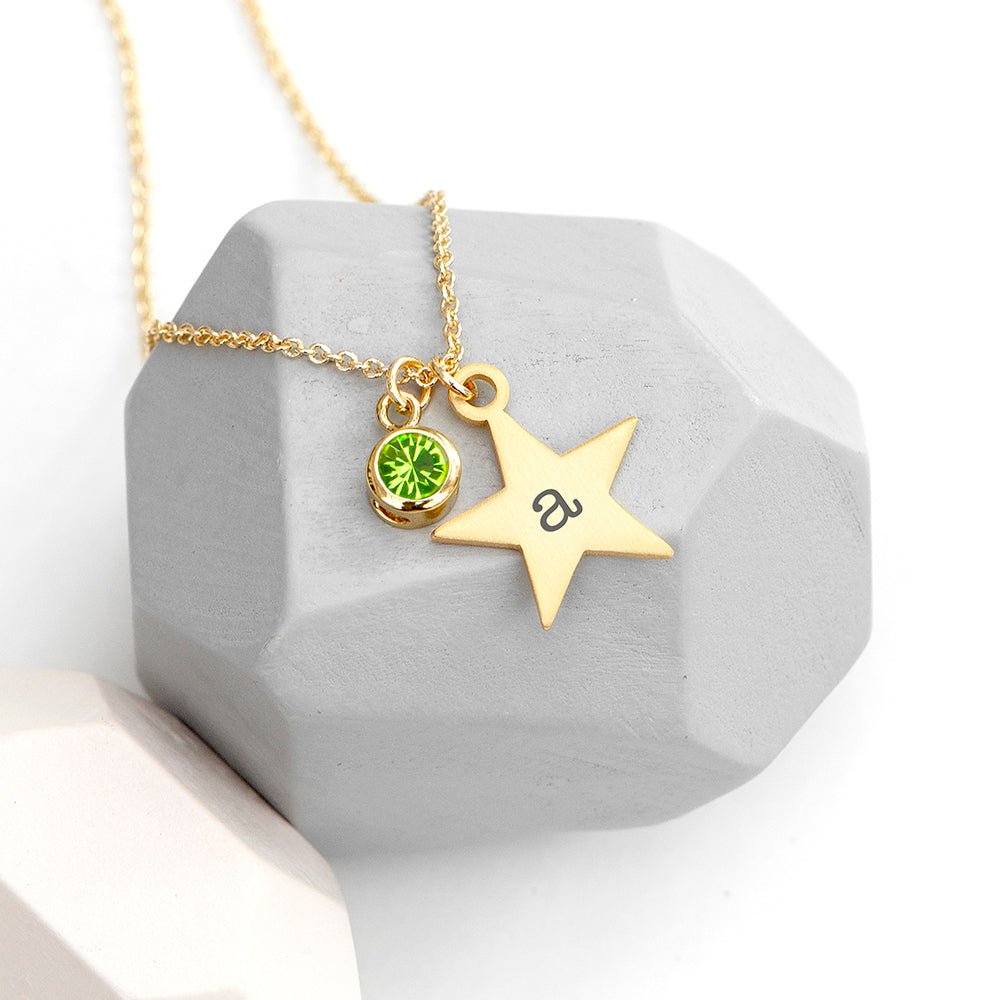 Personalised Gold Star Birthstone Crystal Necklaces: 8 - August - Necklaces By Gift Moments