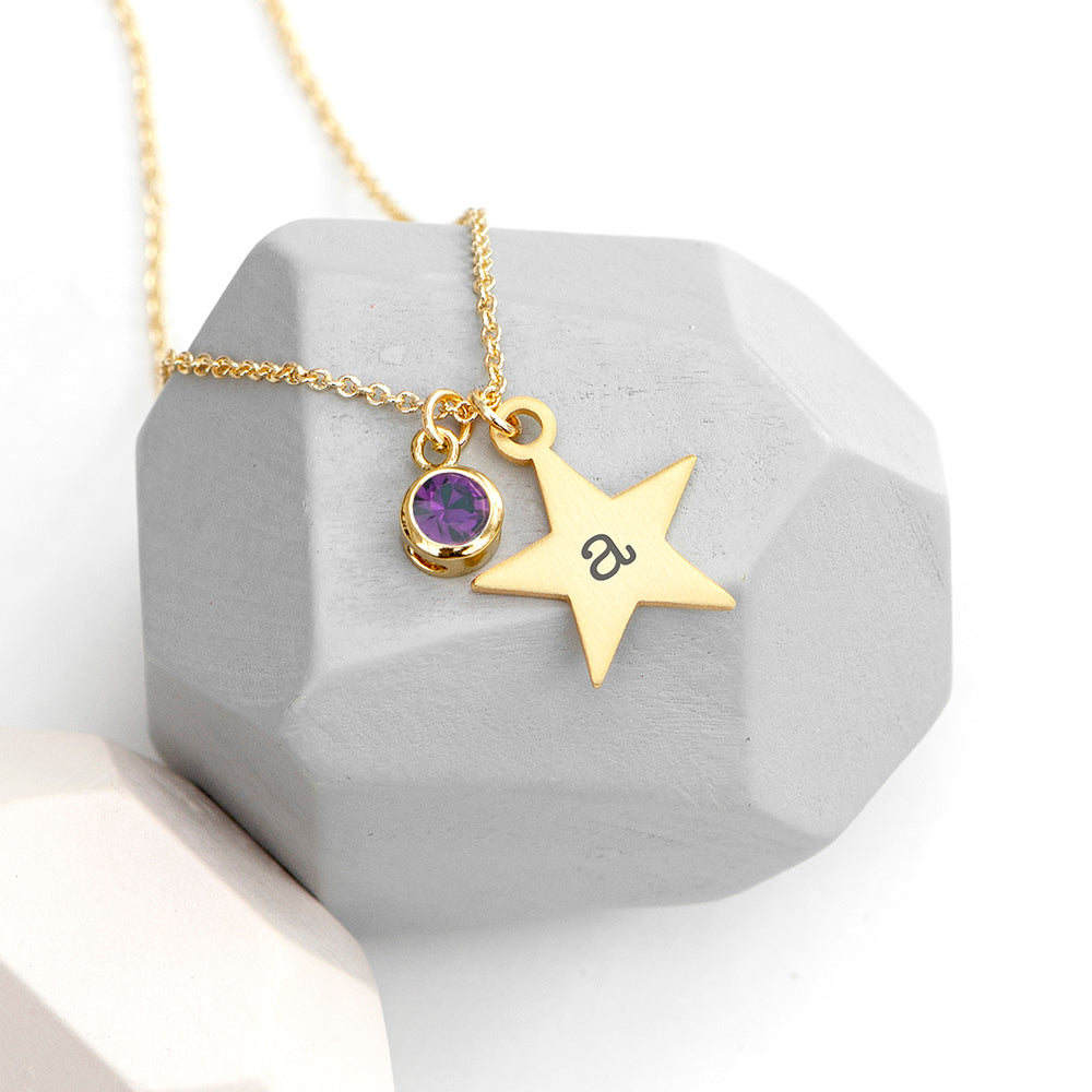 Personalised Gold Star Birthstone Crystal Necklaces: 2 - February - Necklaces By Gift Moments