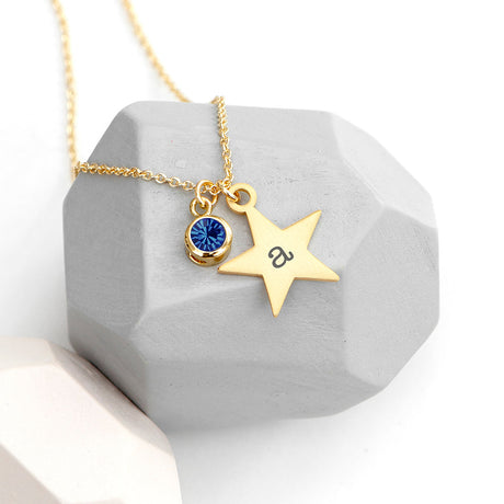 Personalised Gold Star Birthstone Crystal Necklaces: 10 - September - Necklaces By Gift Moments