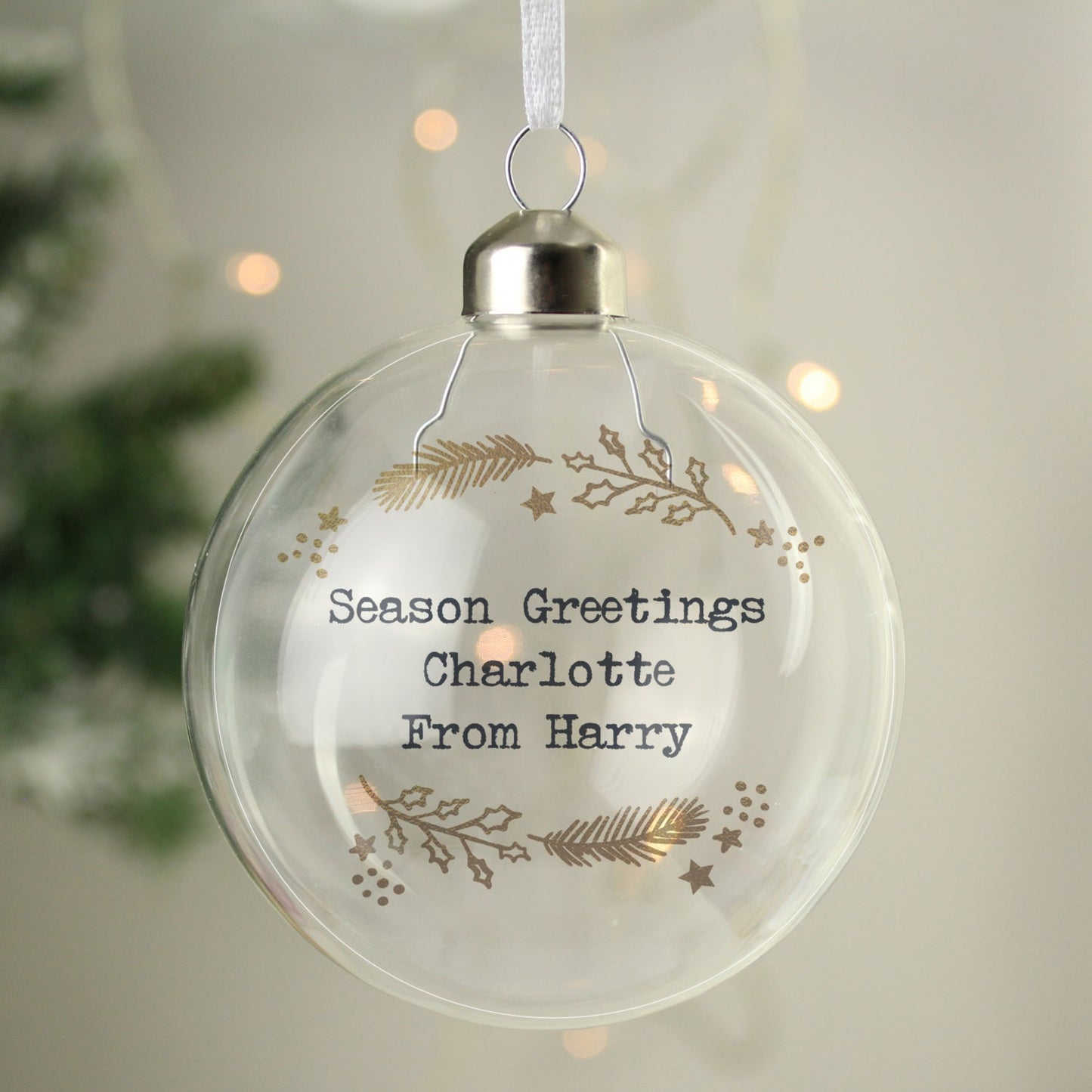 Personalised Gold Wreath Glass Bauble: 2 - Christmas Baubles By Gift Moments