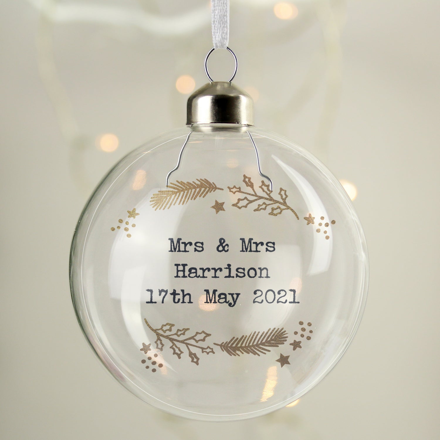 Personalised Gold Wreath Glass Bauble: 3 - Christmas Baubles By Gift Moments