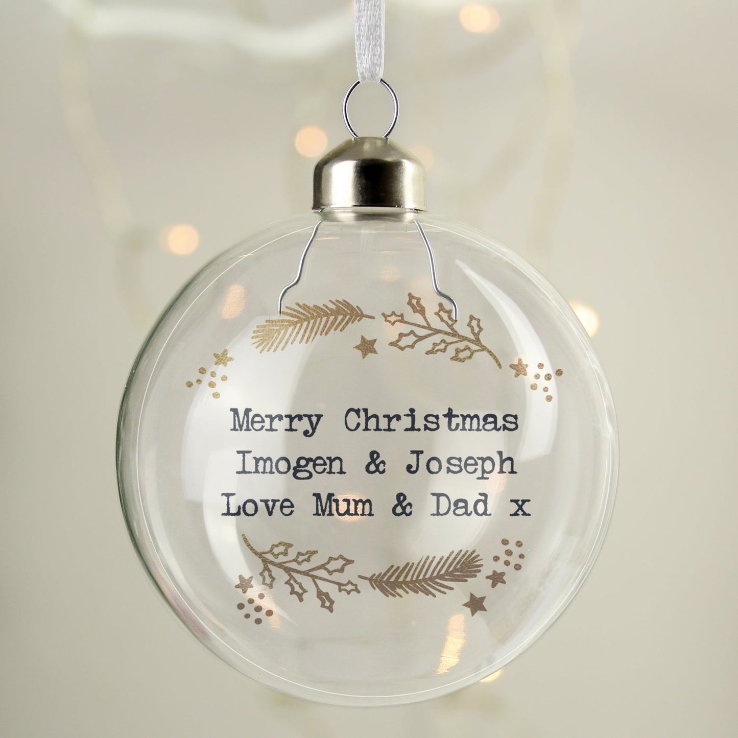 Personalised Gold Wreath Glass Bauble: 1 - Christmas Baubles By Gift Moments