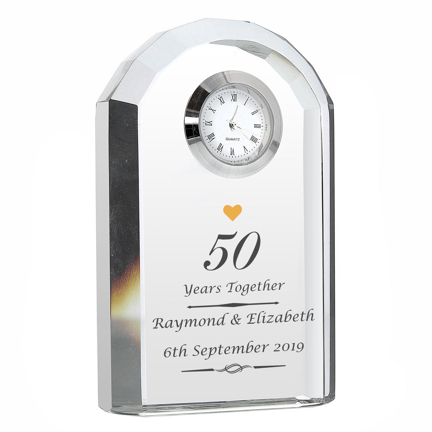 Personalised Golden Anniversary Crystal Clock: 2 - Clocks By Gift Moments