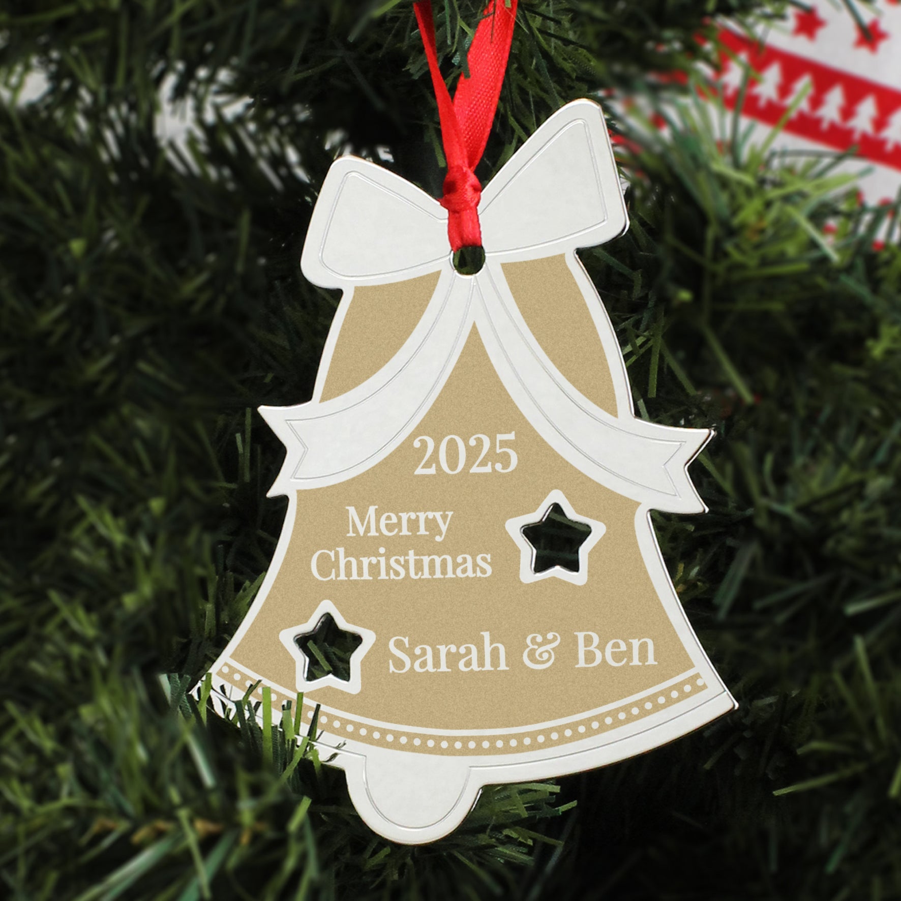 Personalised Golden Christmas Bell Decoration: 3 - Christmas Decorations By Gift Moments
