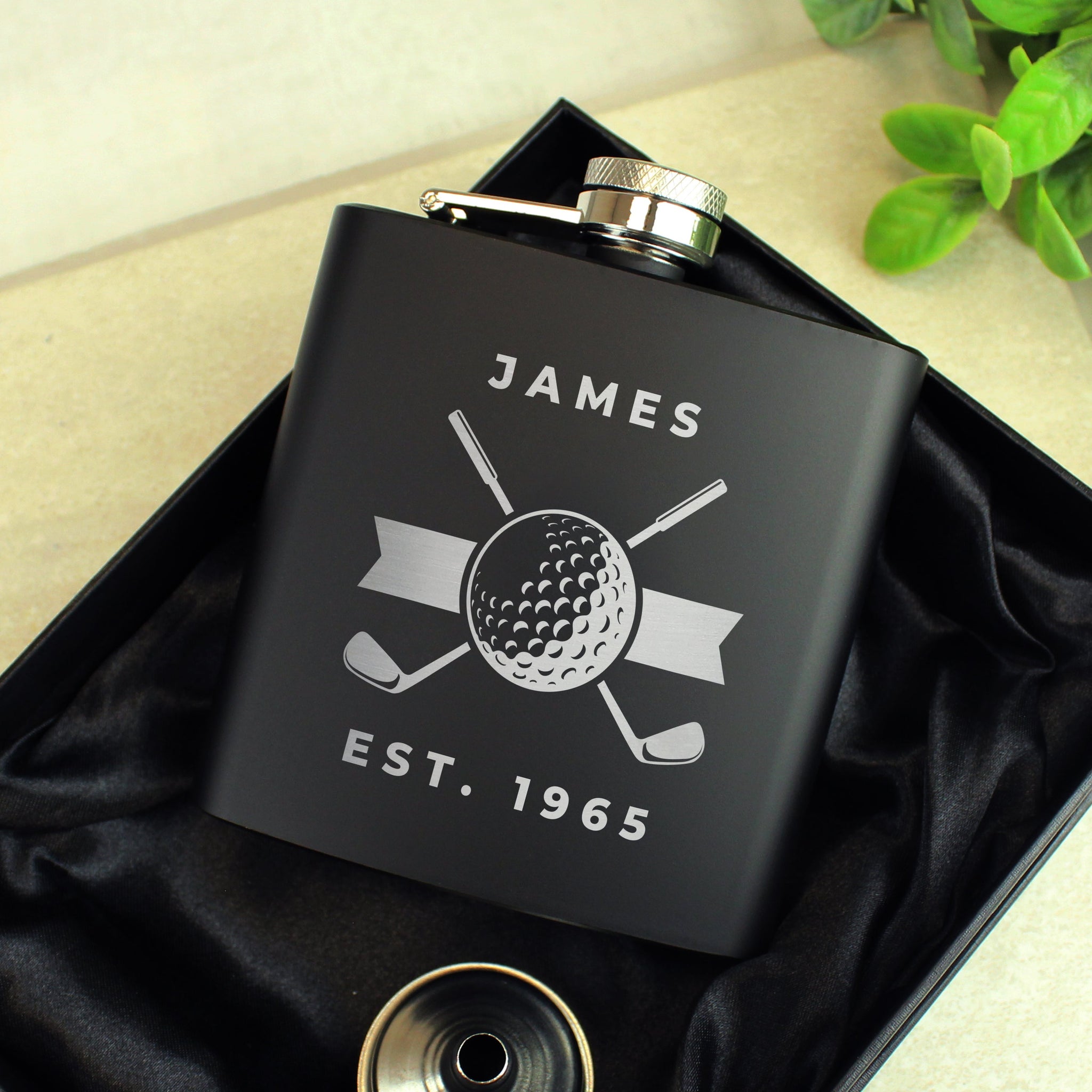 Personalised Golf Black Hip Flask: 4 - Hip Flasks By Gift Moments