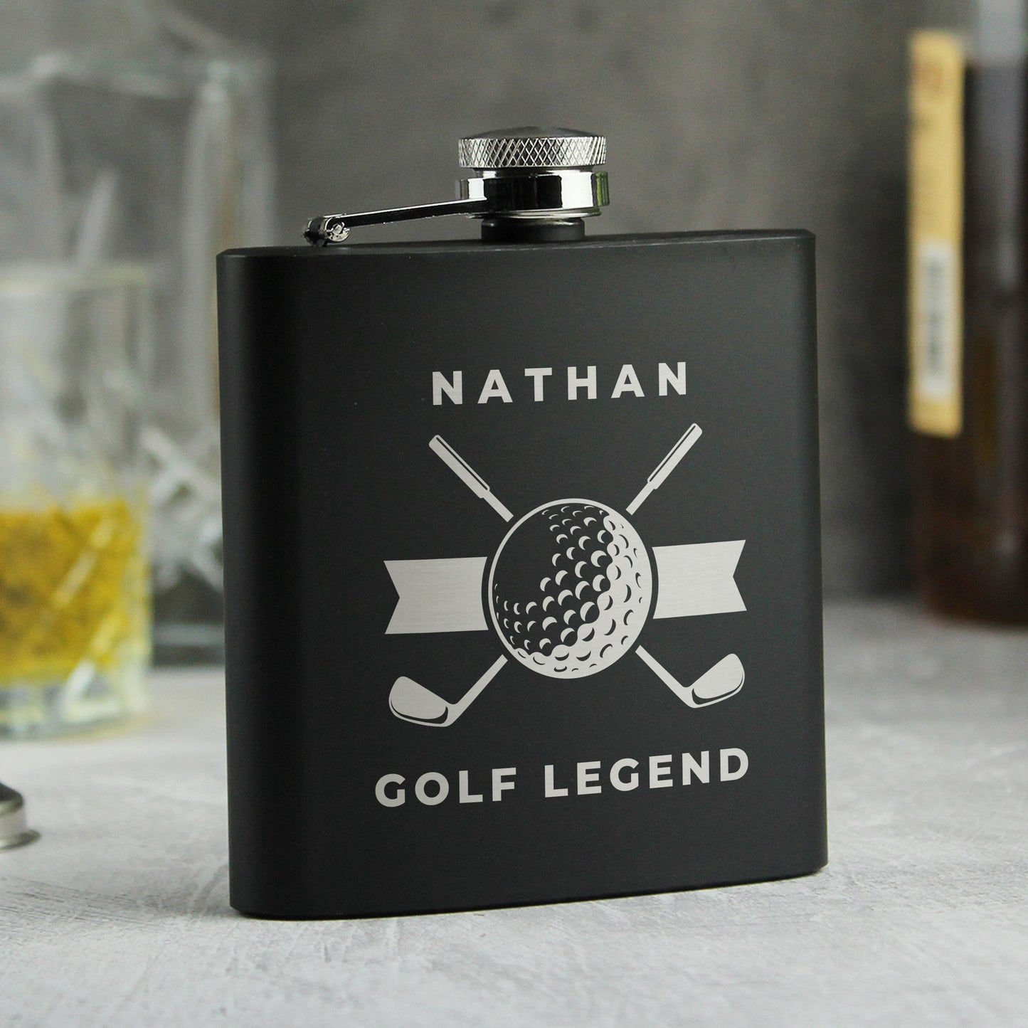Personalised Golf Black Hip Flask: 7 - Hip Flasks By Gift Moments