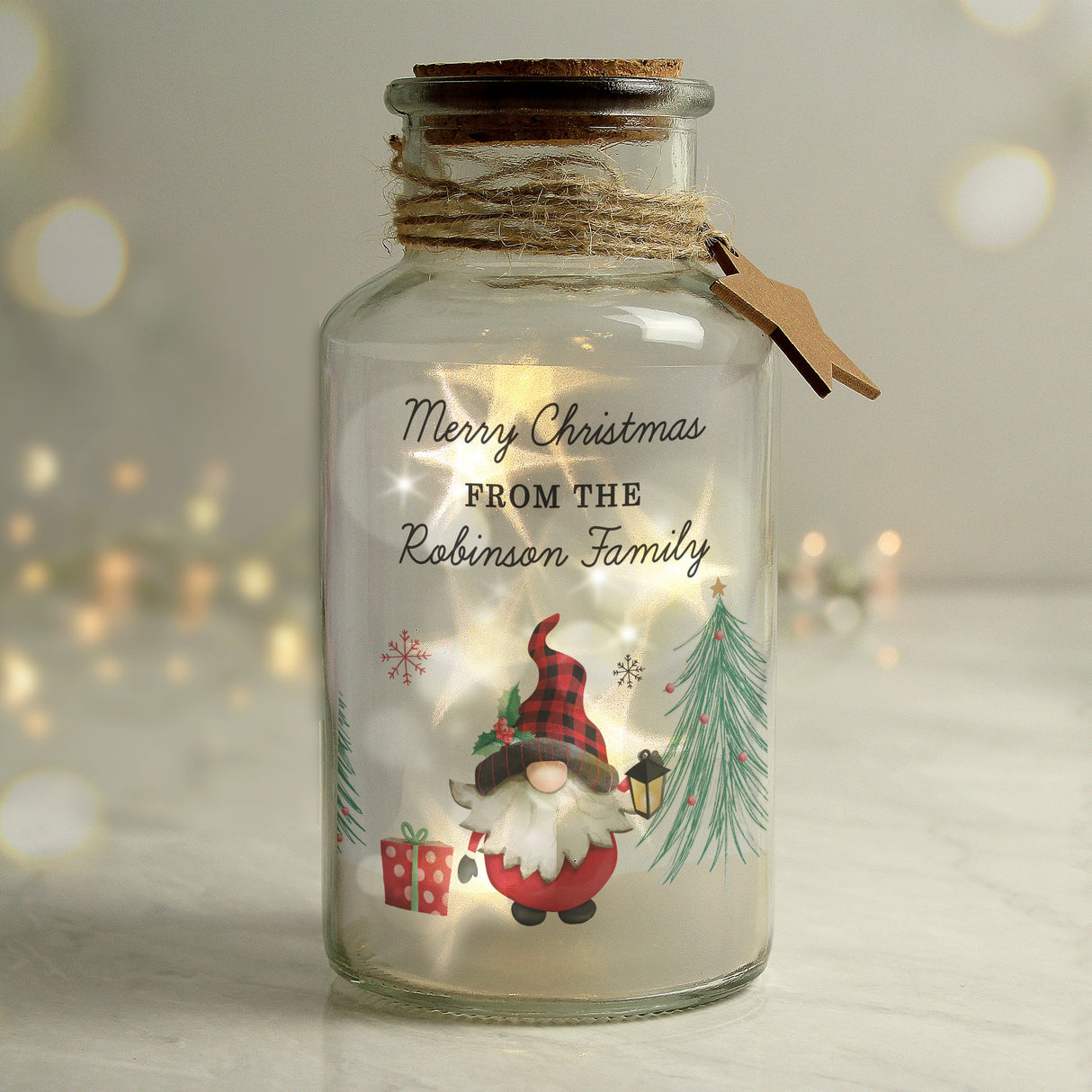 Personalised Gonk Christmas Scene LED Glass Jar: 3 - LED Lighting By Gift Moments