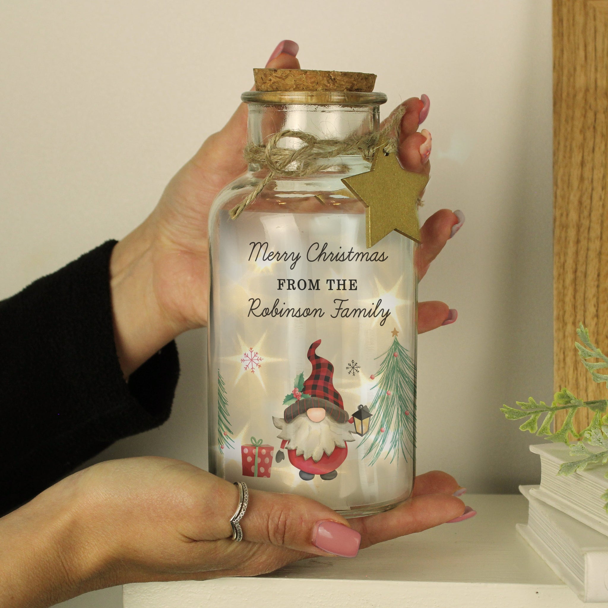 Personalised Gonk Christmas Scene LED Glass Jar: 1 - LED Lighting By Gift Moments