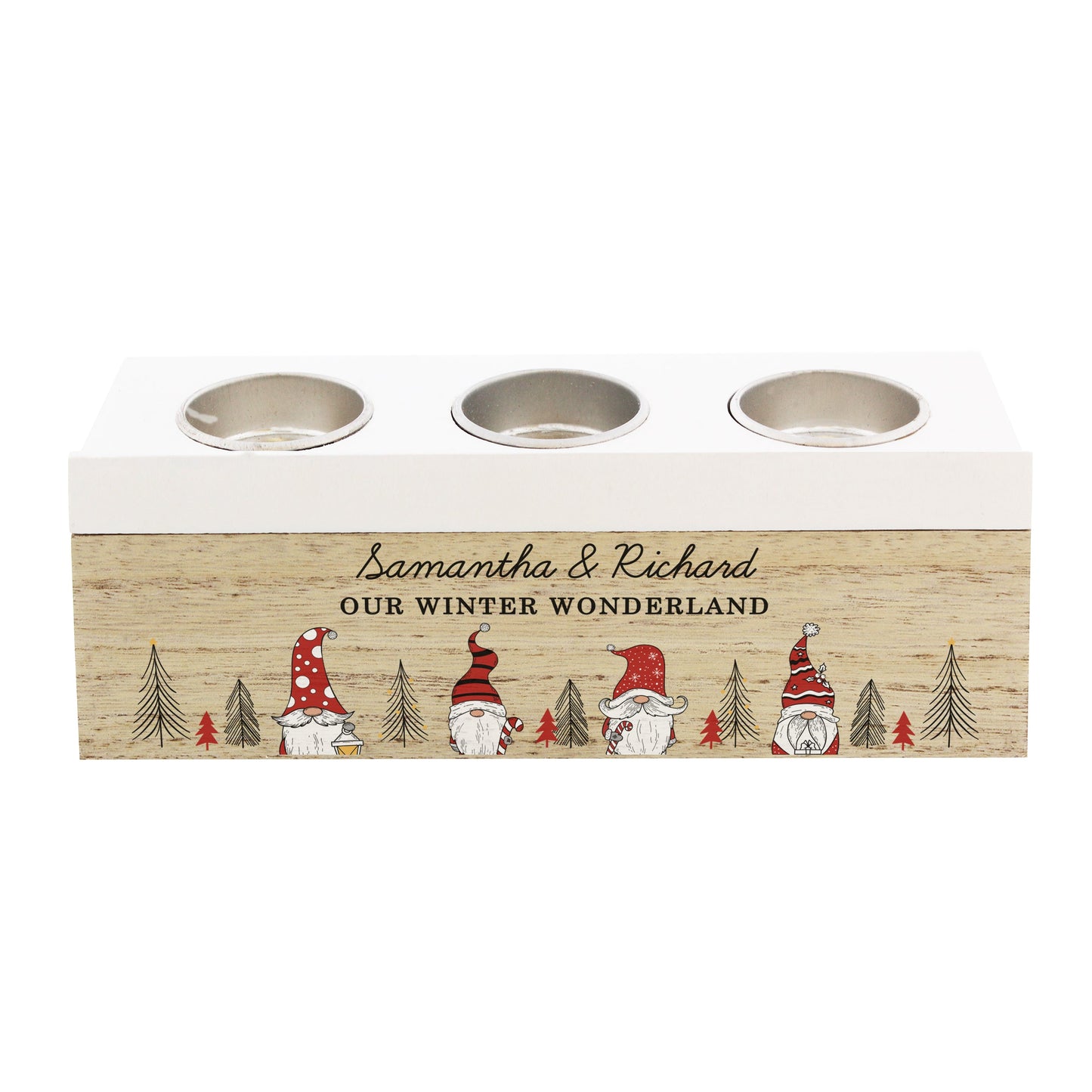 Personalised Gonk Christmas Triple Tea Light Box: 5 - Candle Holders By Gift Moments