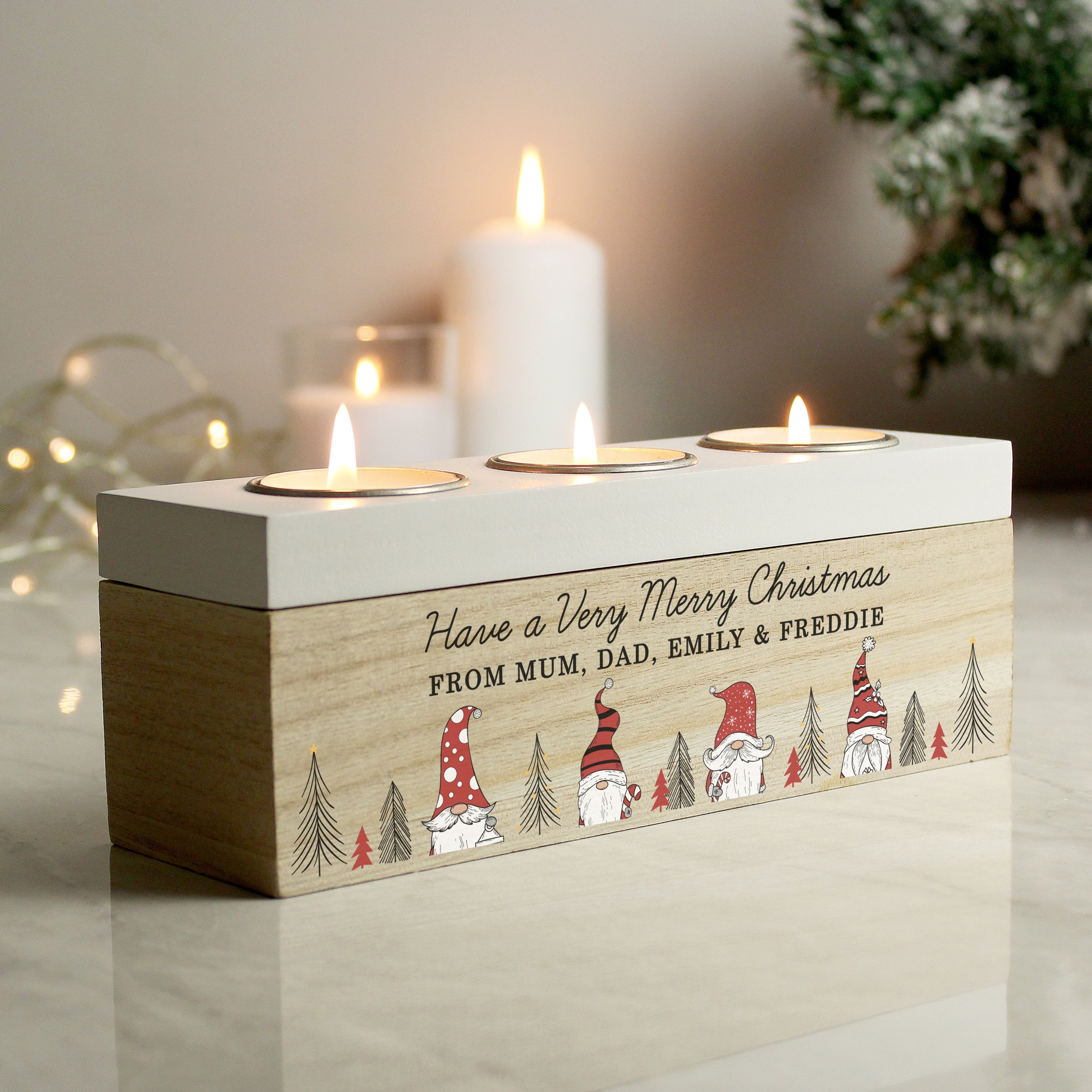 Personalised Gonk Christmas Triple Tealight Box - Shop Candle Holders At Gift Moments - 2
