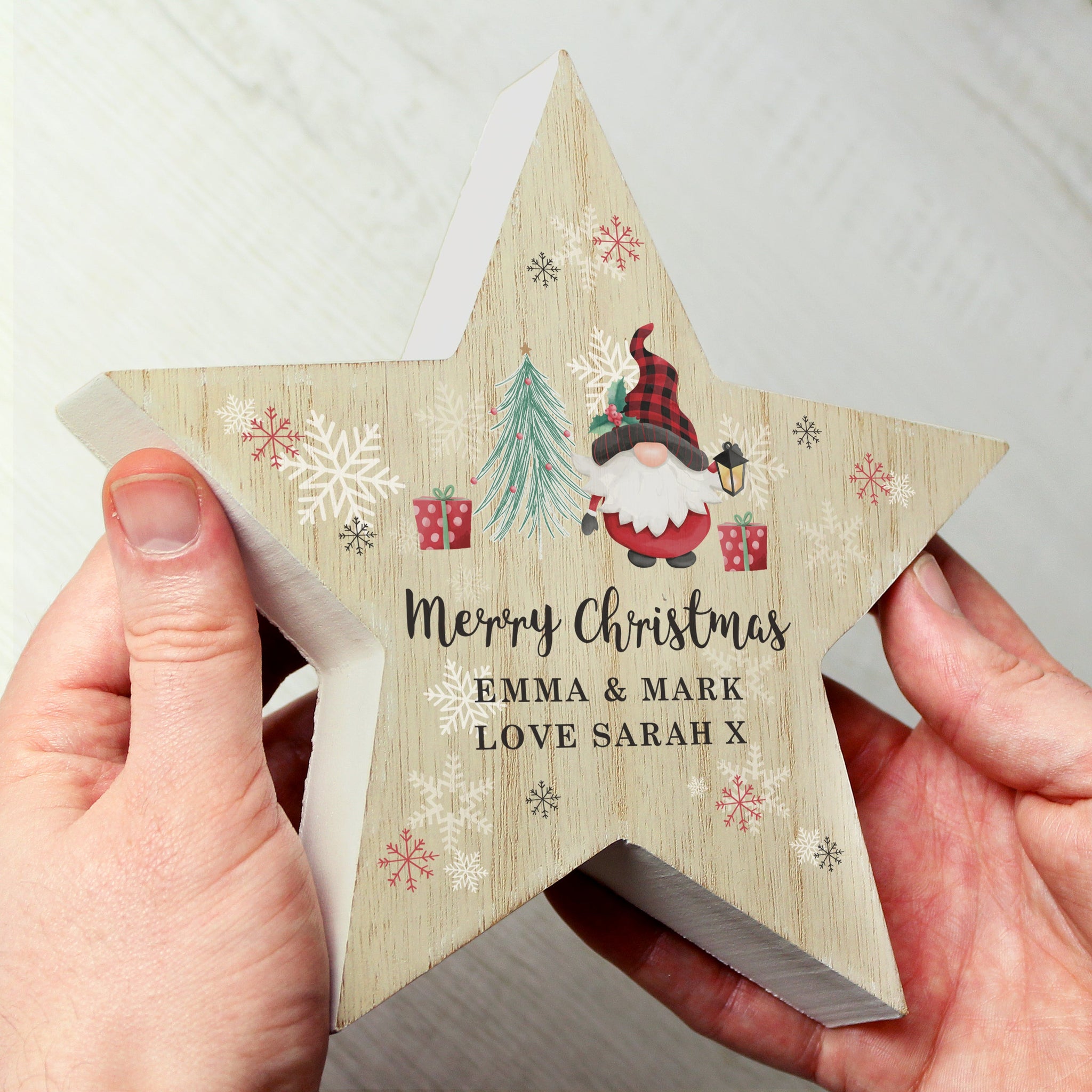 Personalised Gonk Christmas Wooden Star Ornament: 1 - Christmas Decorations By Gift Moments