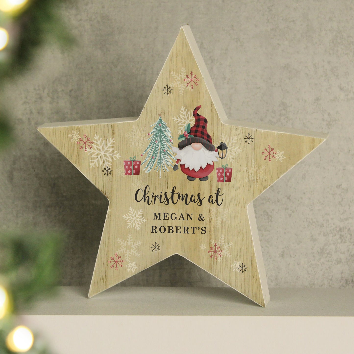 Personalised Gonk Christmas Wooden Star Ornament: 3 - Christmas Decorations By Gift Moments