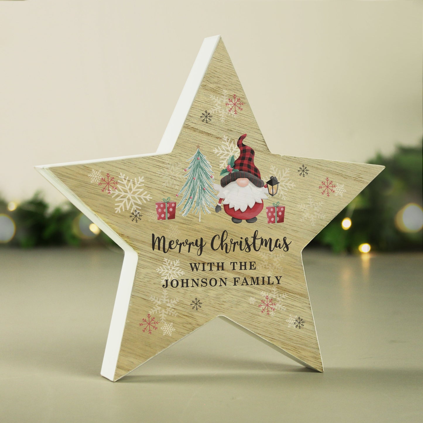Personalised Gonk Christmas Wooden Star Ornament: 2 - Christmas Decorations By Gift Moments