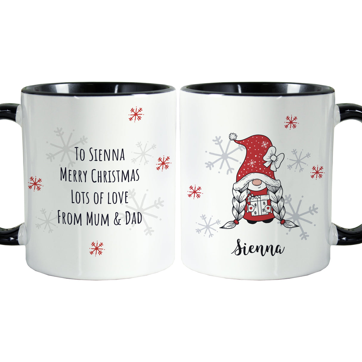 Personalised Gonk Family Black Handled Christmas Mugs: 16 - Mugs By Gift Moments