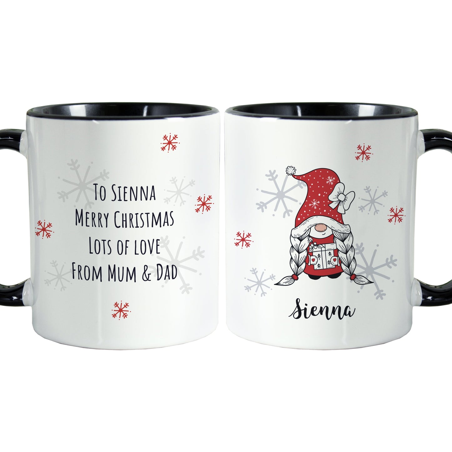 Personalised Gonk Family Black Handled Christmas Mugs: 16 - Mugs By Gift Moments