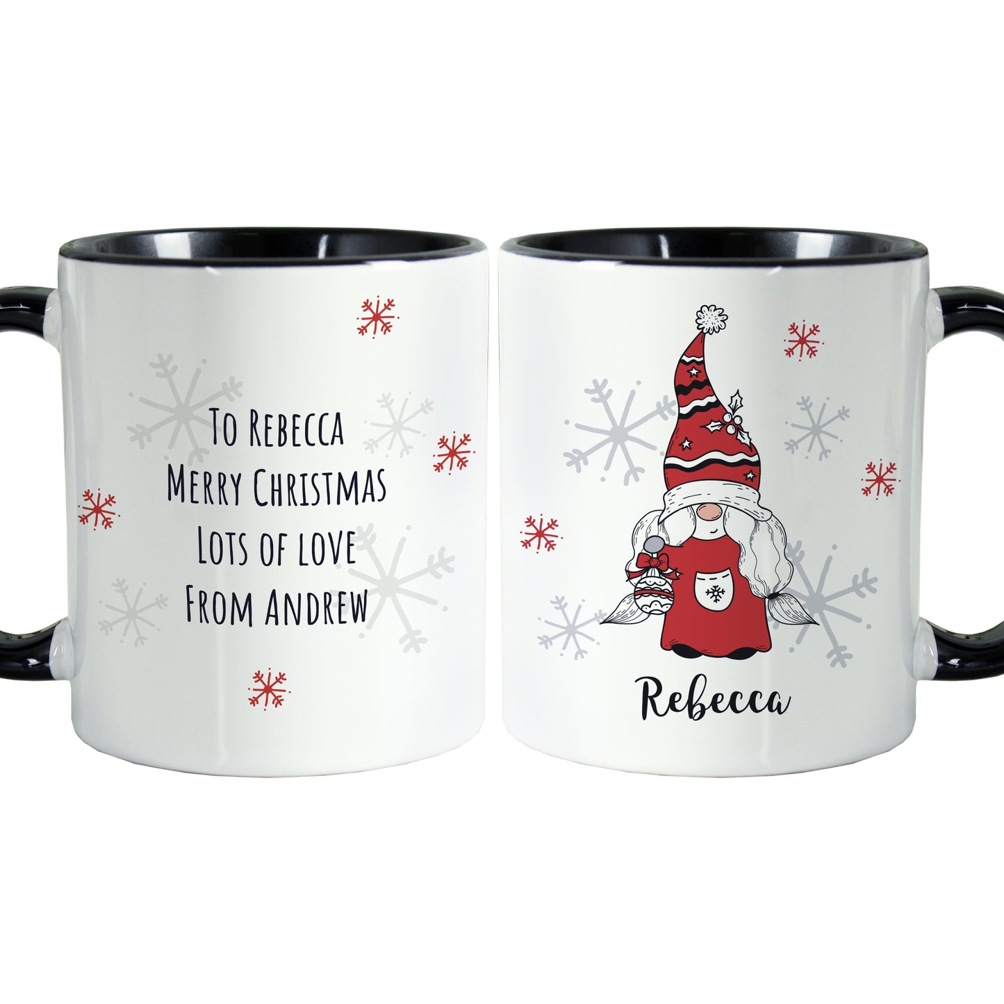 Personalised Gonk Family Black Handled Christmas Mugs: 14 - Mugs By Gift Moments