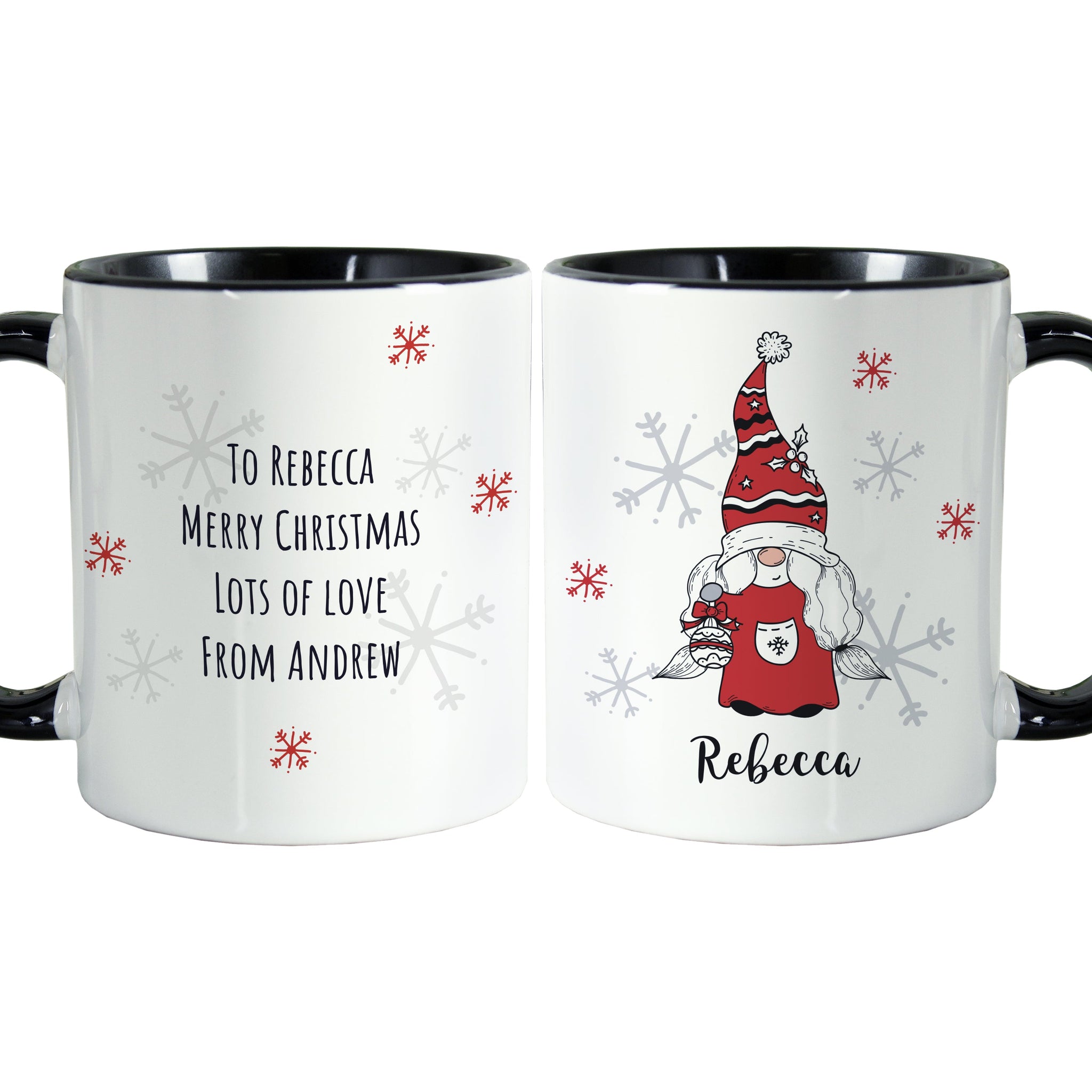 Personalised Gonk Family Black Handled Christmas Mugs: 14 - Mugs By Gift Moments