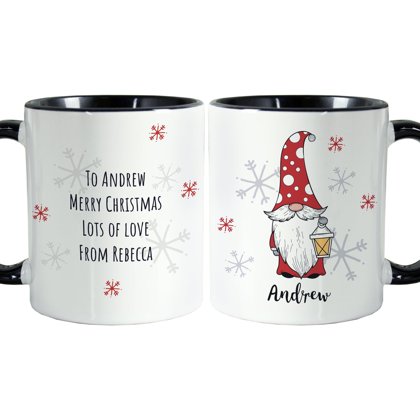 Personalised Gonk Family Black Handled Christmas Mugs: 13 - Mugs By Gift Moments