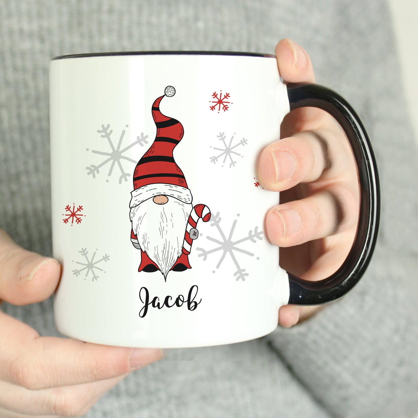 Personalised Gonk Family Black Handled Christmas Mugs: 7 - Mugs By Gift Moments