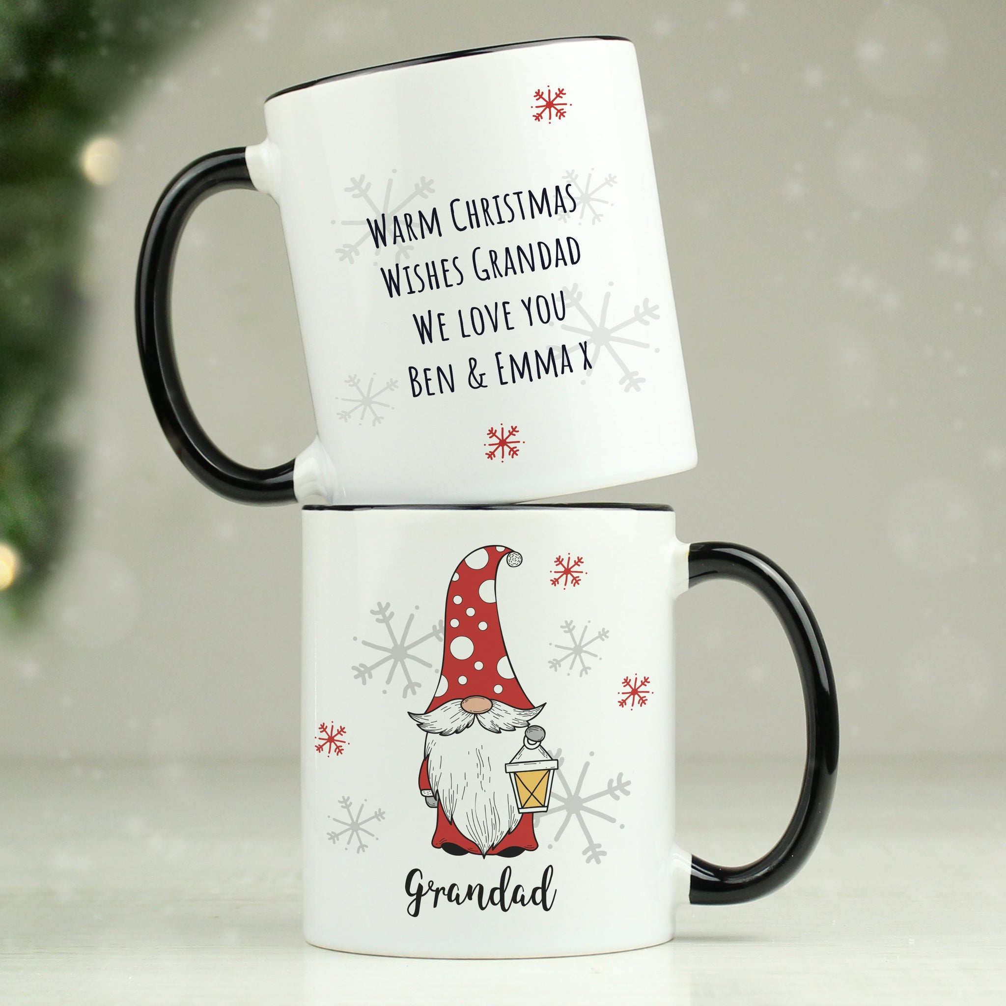 Personalised Gonk Family Black Handled Christmas Mugs: 1 - Mugs By Gift Moments