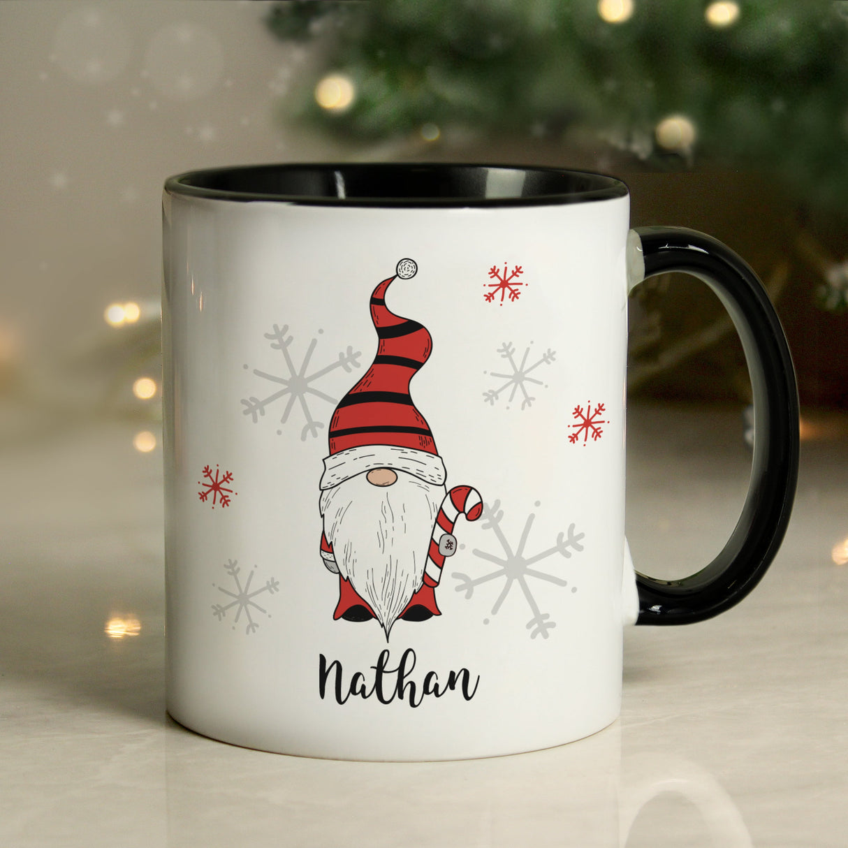 Personalised Gonk Family Black Handled Christmas Mugs: 11 - Boy - Mugs By Gift Moments