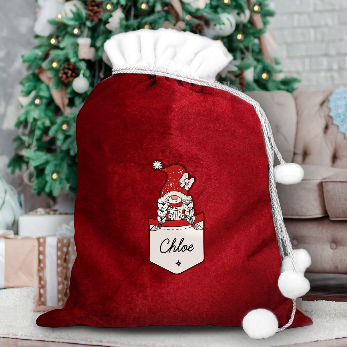 Personalised Gonk Family Red Christmas Sacks: 4 - Christmas Sacks By Gift Moments