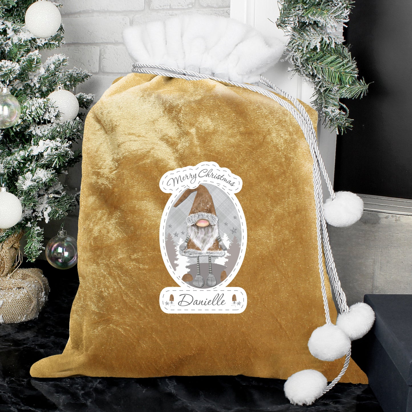 Personalised Gonk Luxury Pom Pom Gold Sack: 1 - Christmas Sacks By Gift Moments