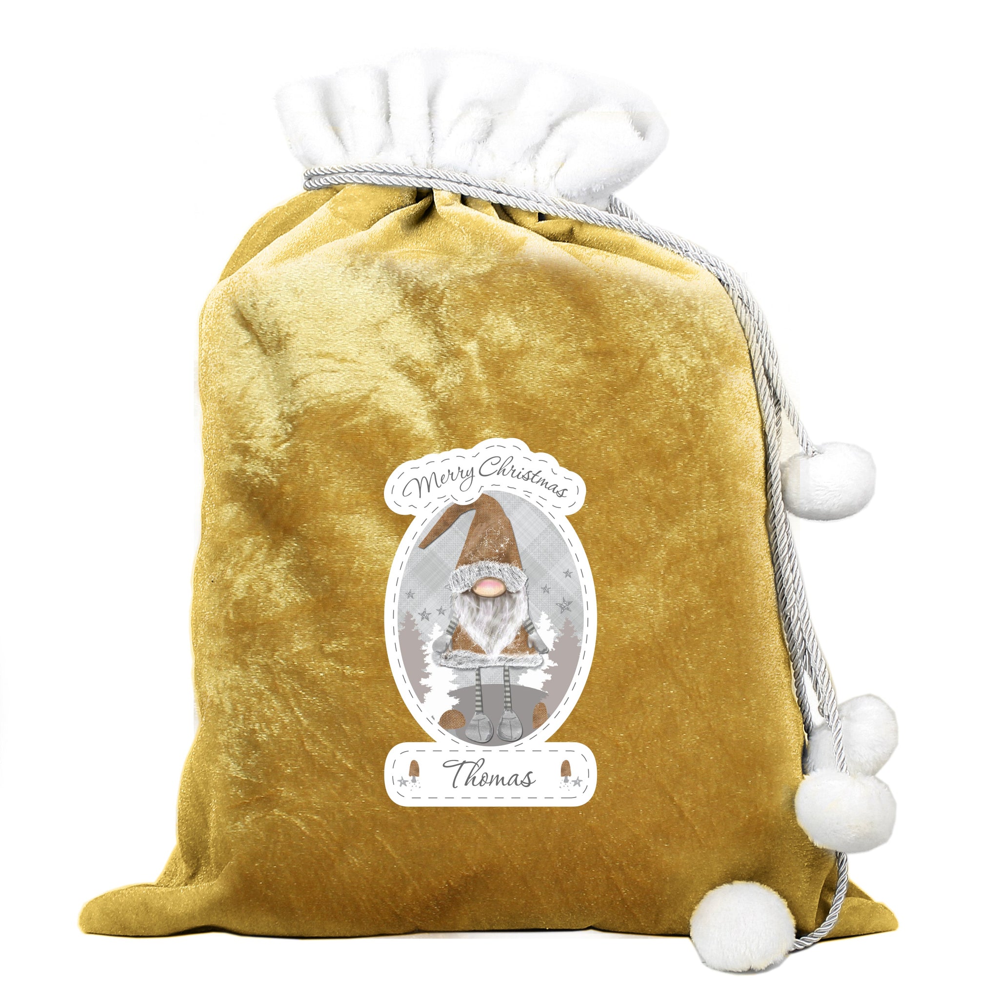 Personalised Gonk Luxury Pom Pom Gold Sack: 4 - Christmas Sacks By Gift Moments