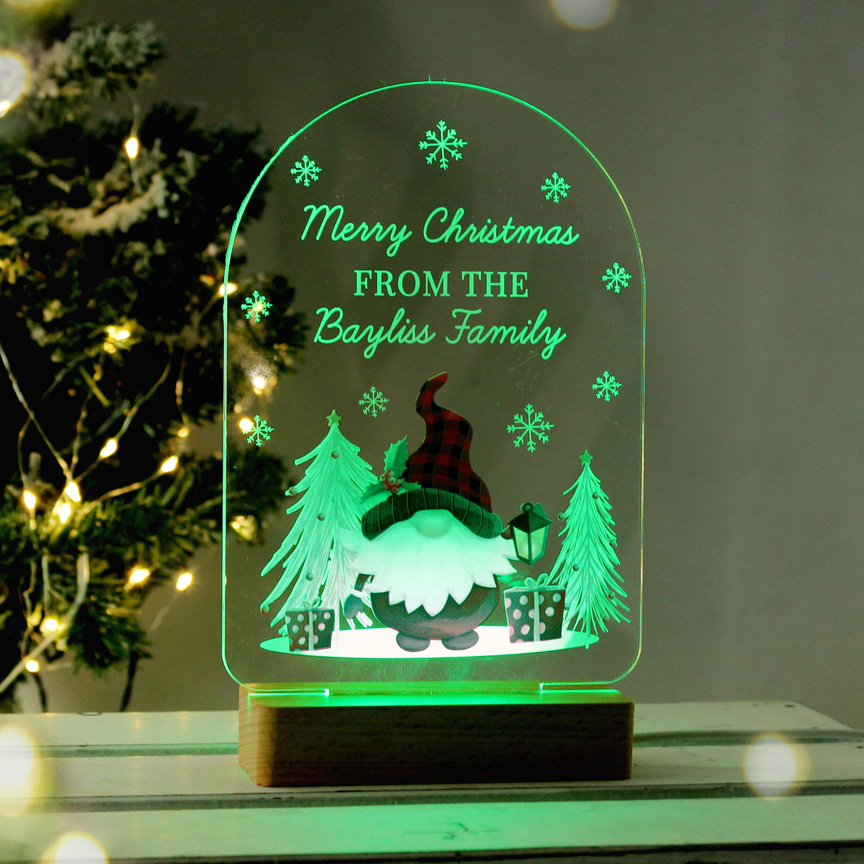 Personalised Gonk Wooden Based LED Christmas Light: 6 - LED Lighting By Gift Moments