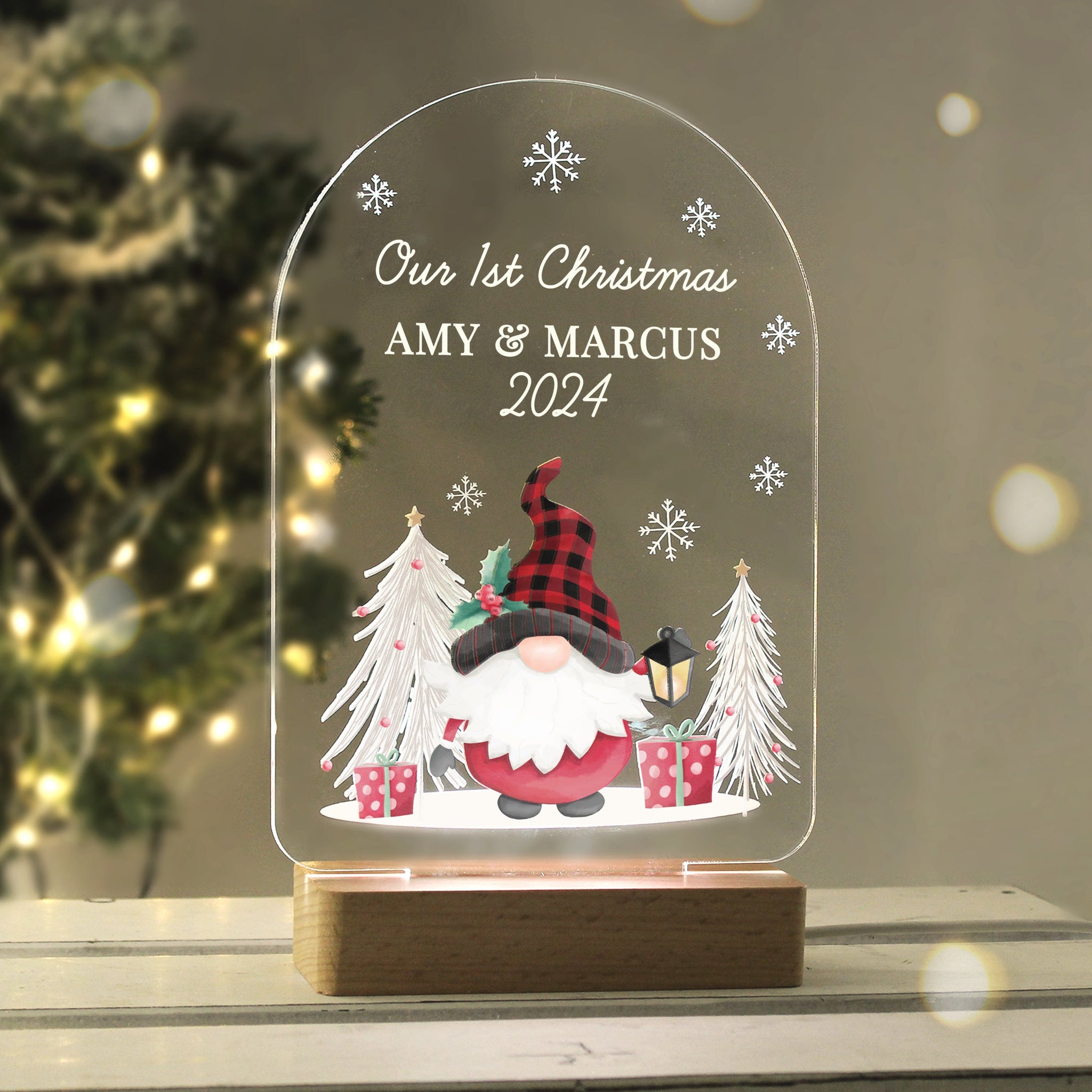 Personalised Gonk Wooden Based LED Christmas Light: 3 - LED Lighting By Gift Moments