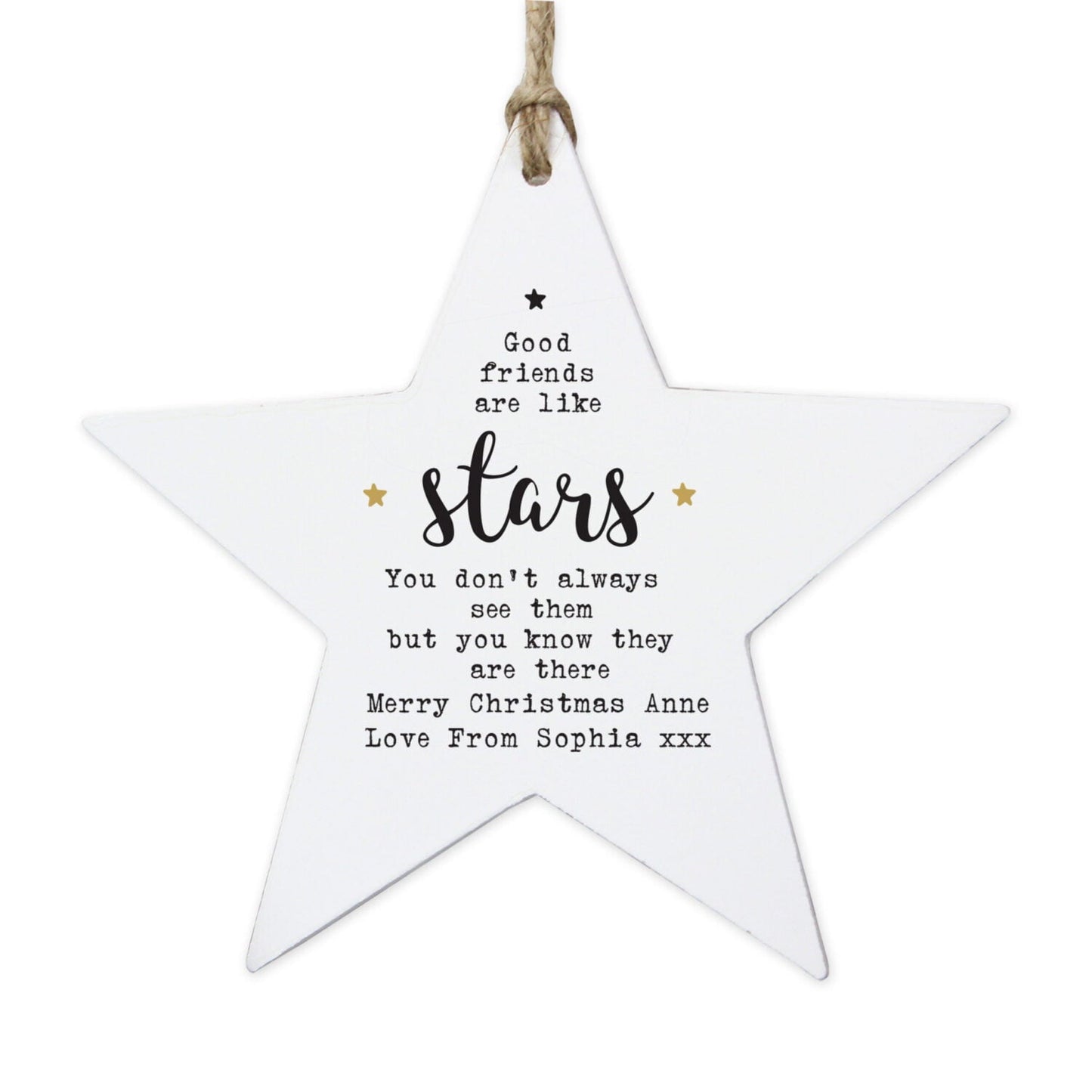 Personalised Good Friends Wooden Star Decoration: 3 - Christmas Decorations By Gift Moments