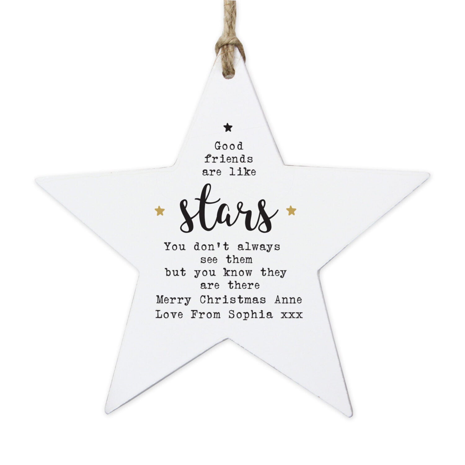 Personalised Good Friends Wooden Star Decoration: 3 - Christmas Decorations By Gift Moments