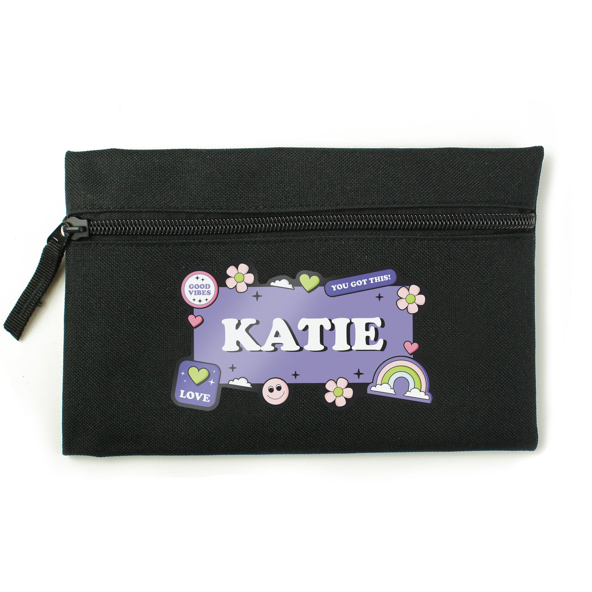 Personalised Good Vibes Black Pencil Case: 5 - Pencil Cases & Sets By Gift Moments