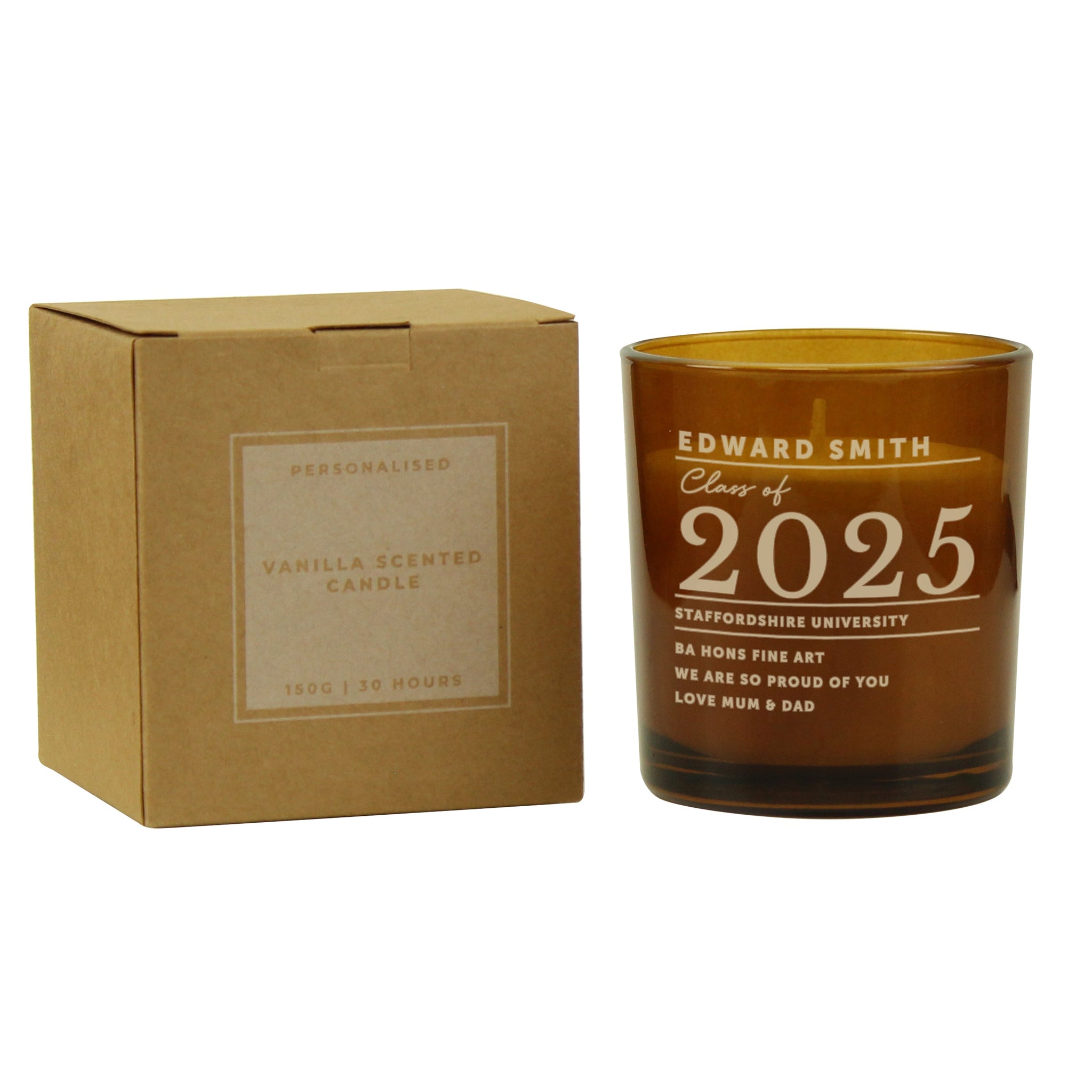 Personalised Graduation Amber Glass Candle: 6 - Candles By Gift Moments