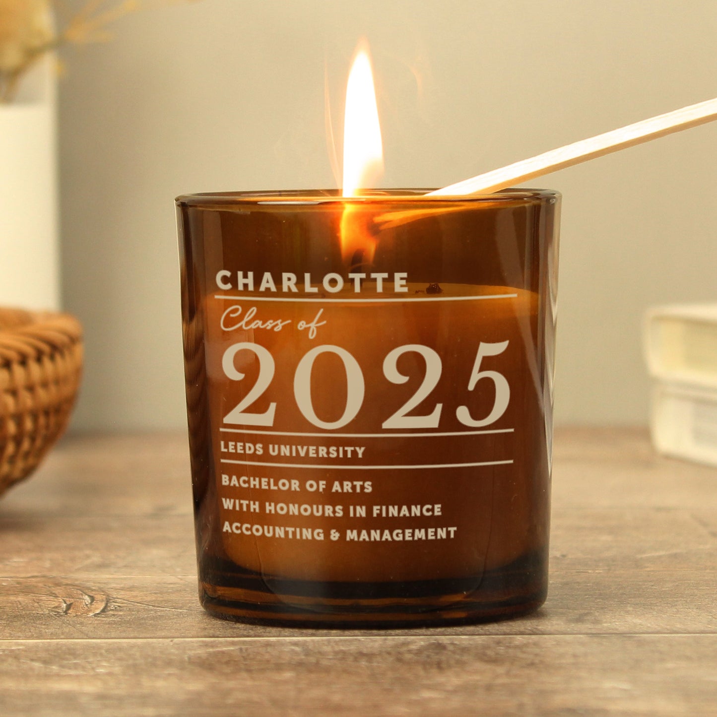 Personalised Graduation Amber Glass Candle: 3 - Candles By Gift Moments