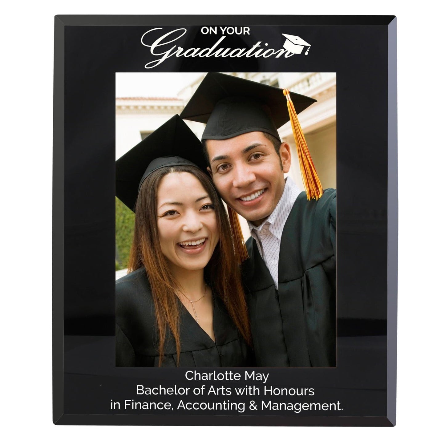 Personalised Graduation Black Glass 5x7 Photo Frame: 3 - Photo Frames By Gift Moments