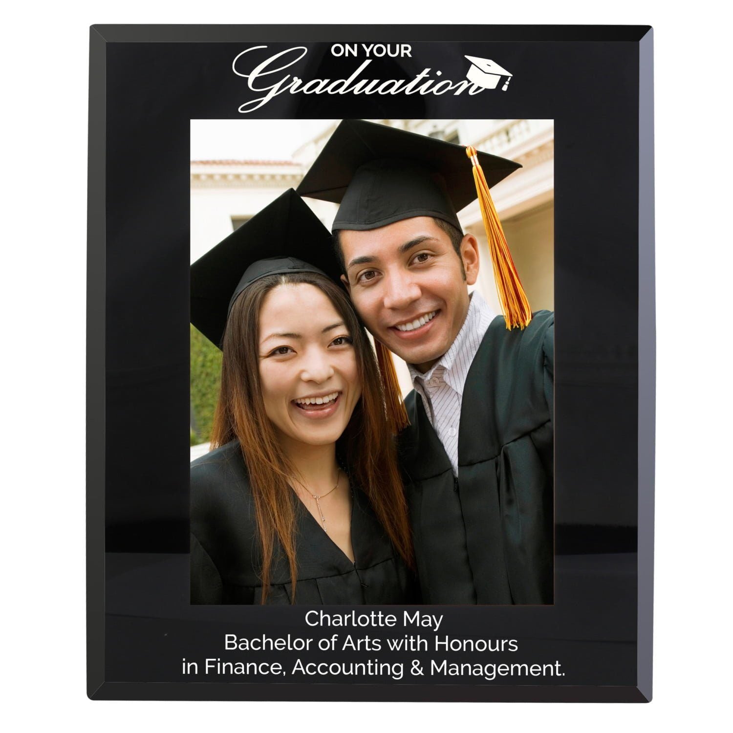 Personalised Graduation Black Glass 5x7 Photo Frame: 3 - Photo Frames By Gift Moments