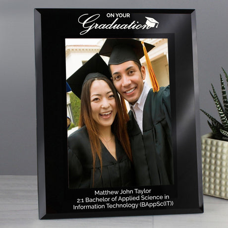 Personalised Graduation Black Glass 5x7 Photo Frame: 1 - Photo Frames By Gift Moments