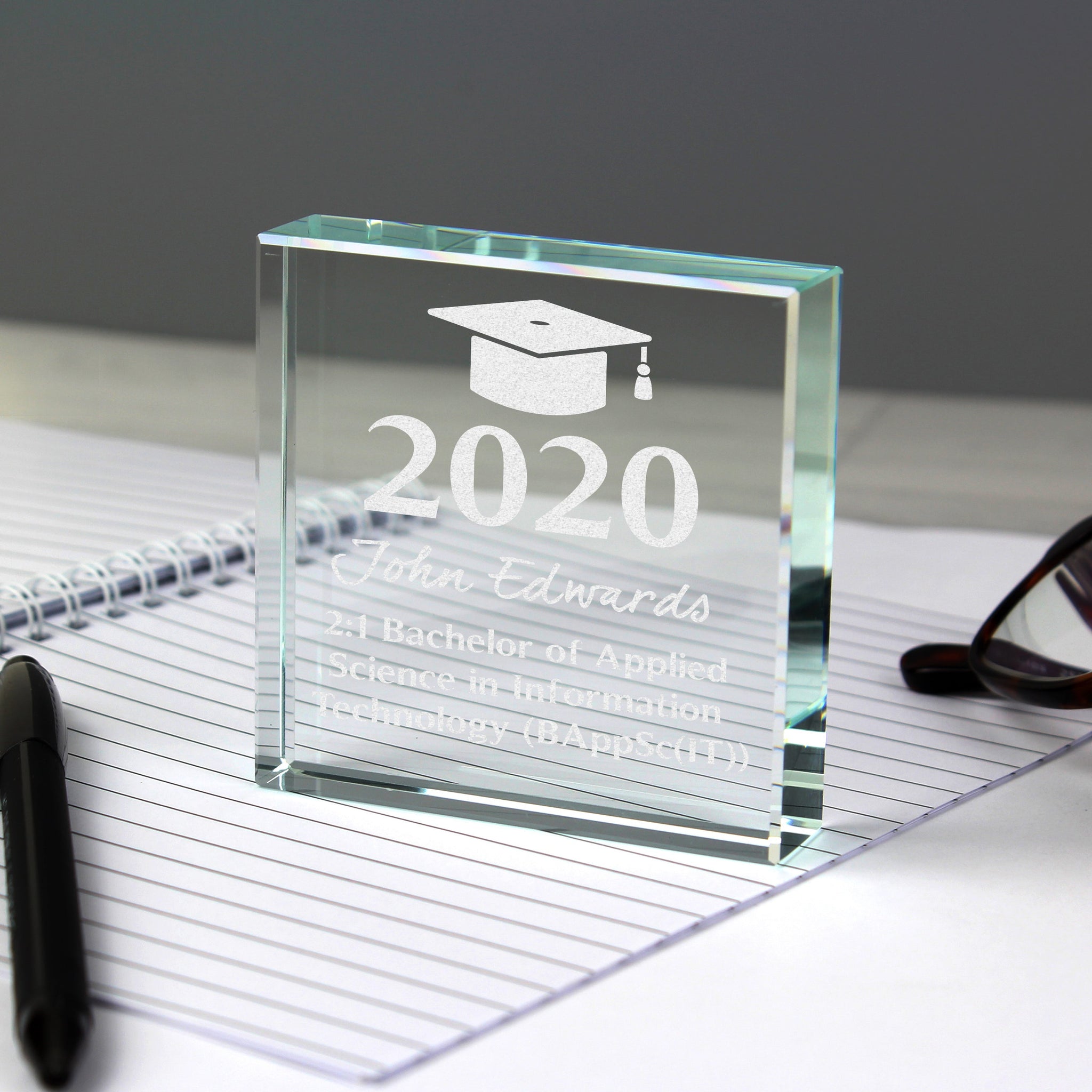 Personalised Graduation Crystal Token: 2 - Crystal Tokens By Gift Moments