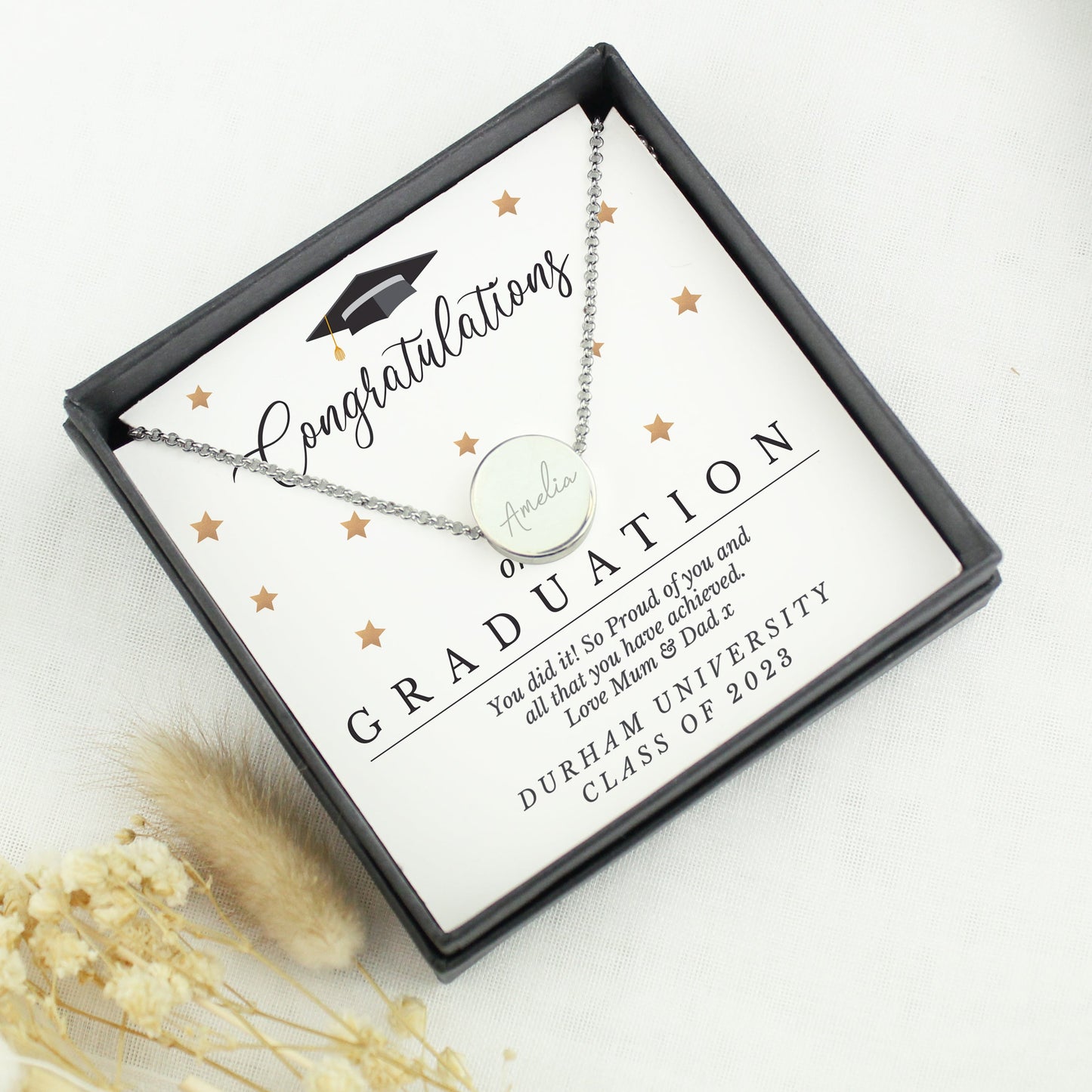Personalised Graduation Silver Tone Necklace and Box: 3 - Necklaces By Gift Moments