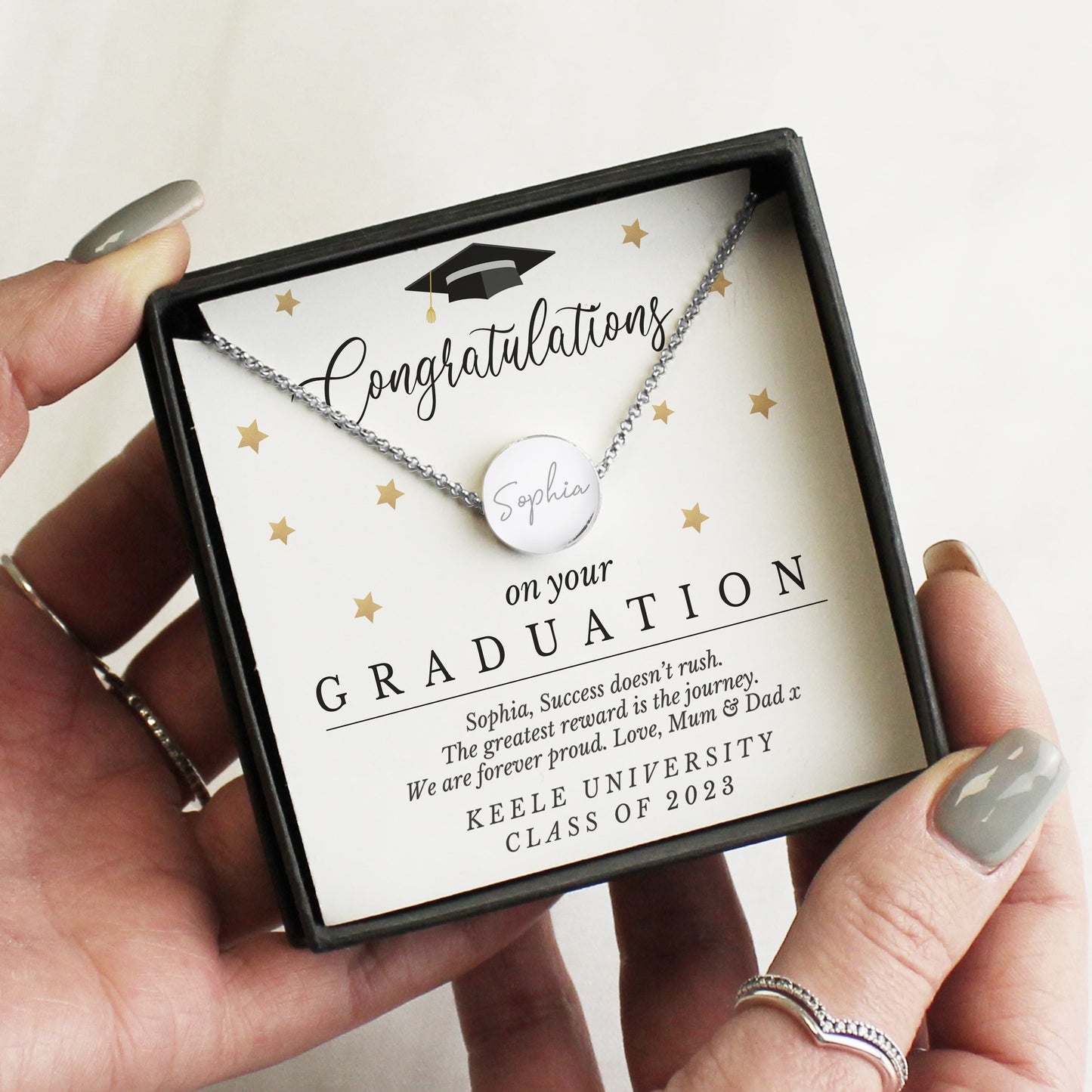 Personalised Graduation Silver Tone Necklace and Box: 1 - Necklaces By Gift Moments