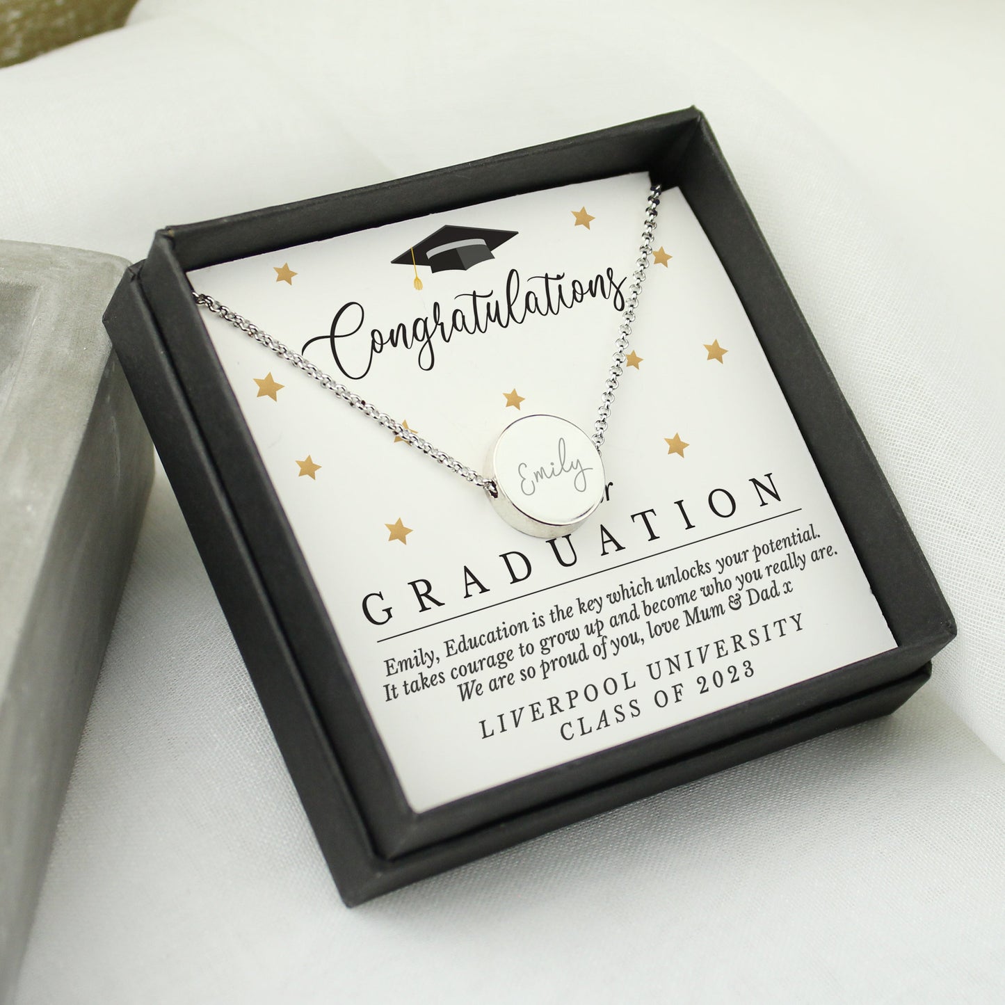 Personalised Graduation Silver Tone Necklace and Box: 2 - Necklaces By Gift Moments