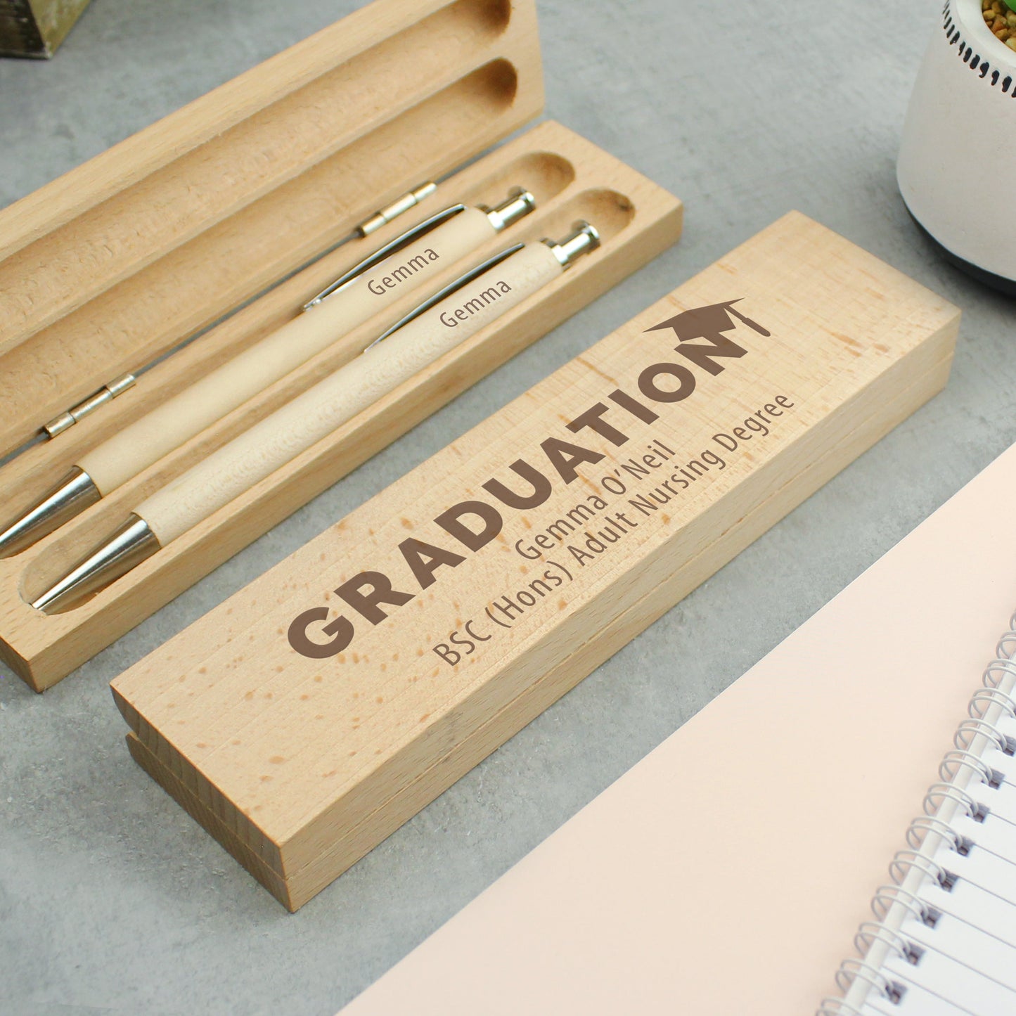 Personalised Graduation Wooden Pen and Pencil Set: 4 - Pens & Pencils By Gift Moments