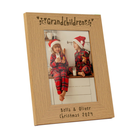 Personalised Grandchildren 5x7 Oak Finish Photo Frame: 4 - Photo Frames By Gift Moments
